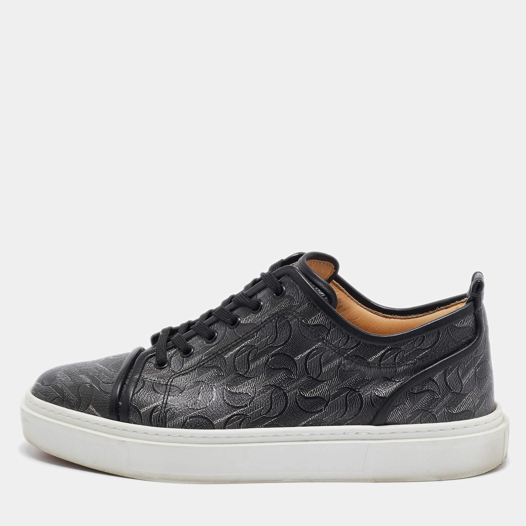 Christian Louboutin Black Leather and Canvas  Adolon Sneakers Size 45
