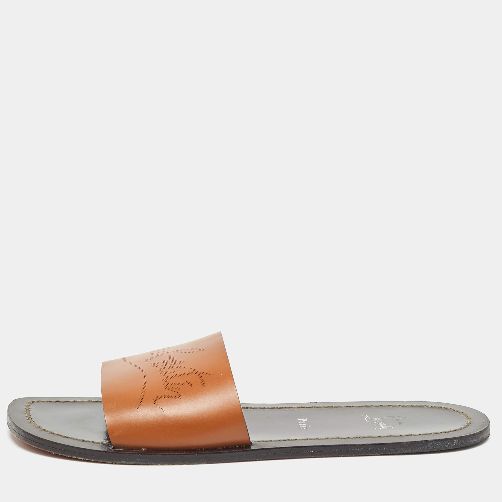 Christian Louboutin Brown Leather Coolraoul Slides Size 42