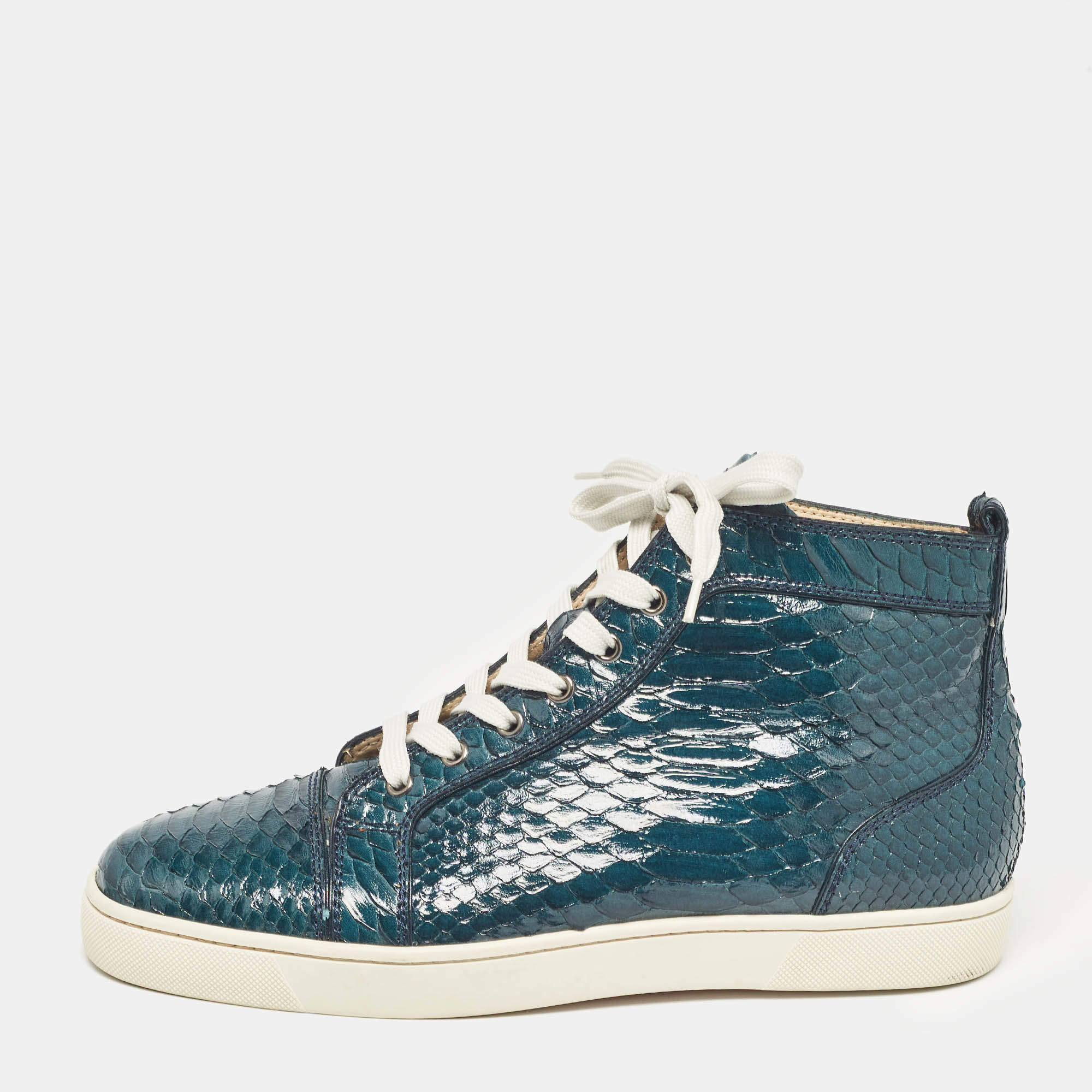 Christian Louboutin Green Python Leather Louis High Top Sneakers Size 43.5