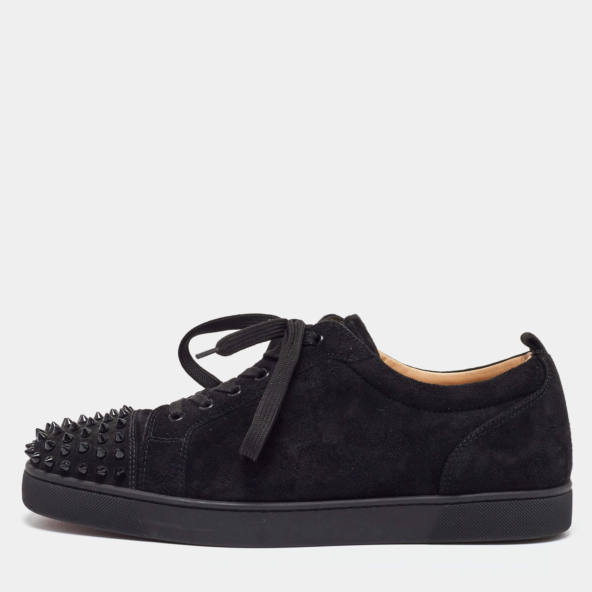 Christian Louboutin Black Suede Louis Junior Spikes Low Top Sneakers Size 46