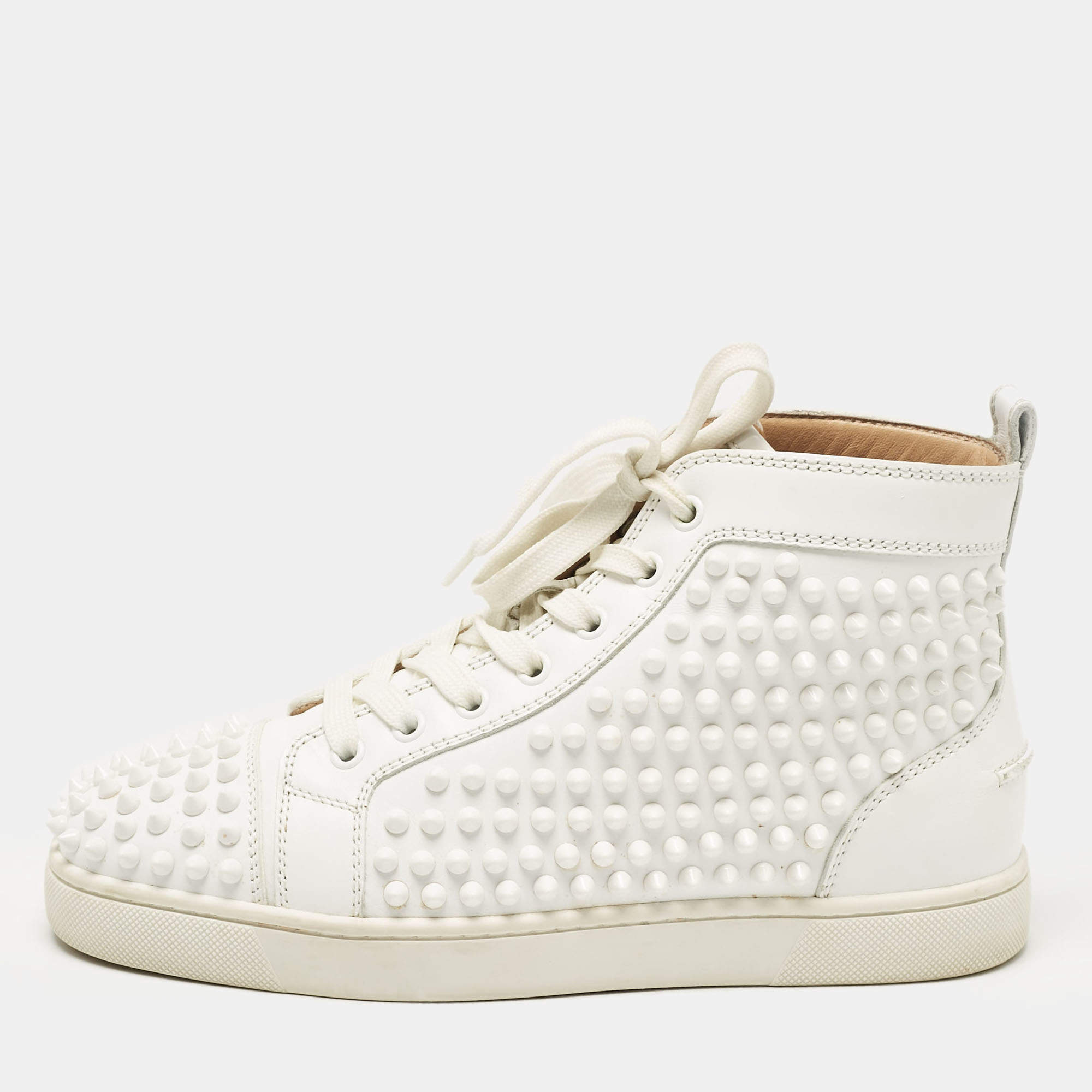 Christian Louboutin White Leather Louis Spikes High Top Sneakers Size 39