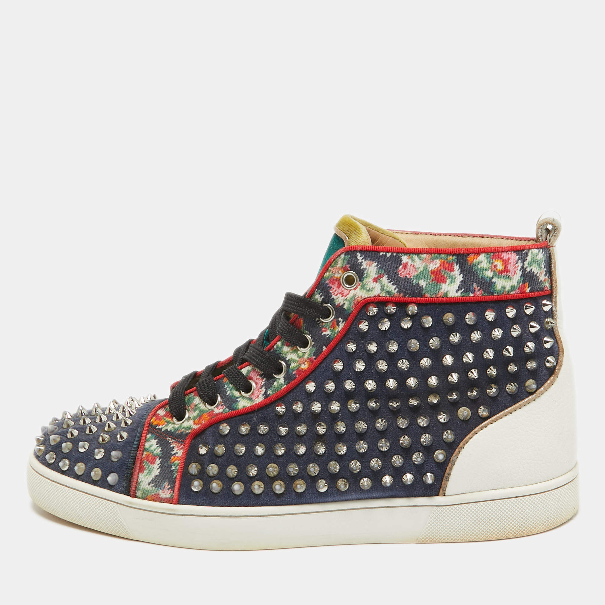 Christian Louboutin Multicolor Canvas Leather Louis Spikes High Top Sneakers Size 44