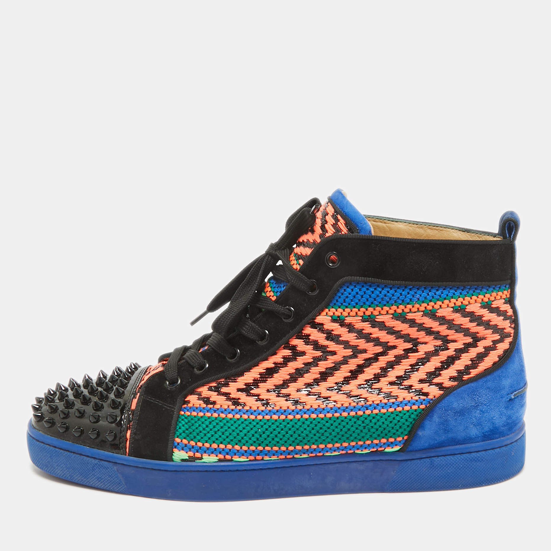 Christian Louboutin Multicolor Leather Patent Leather Louis Spikes High Top Sneakers Size 45