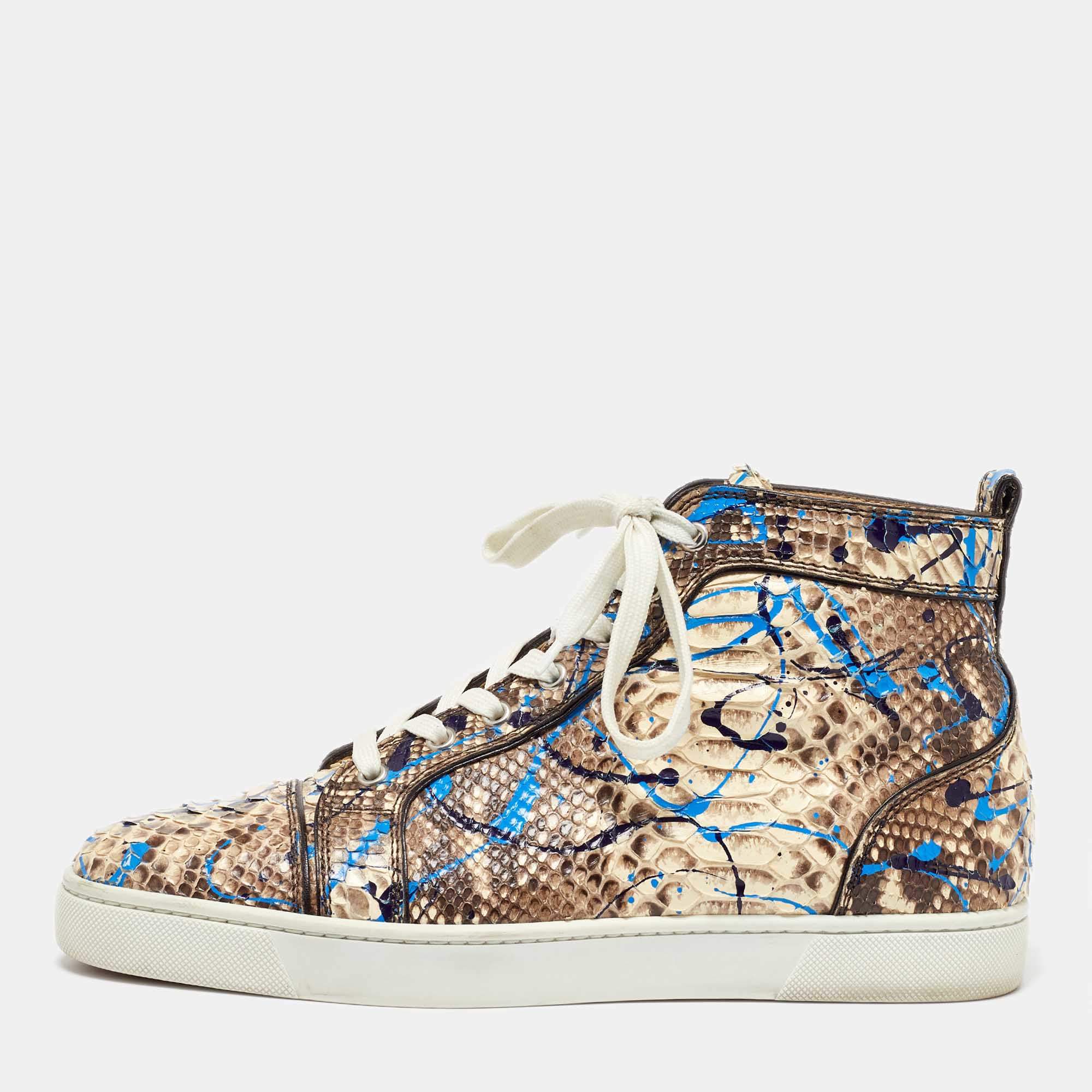 Christian Louboutin Multicolor Python Leather Graffiti Louis High Top Sneakers Size 43