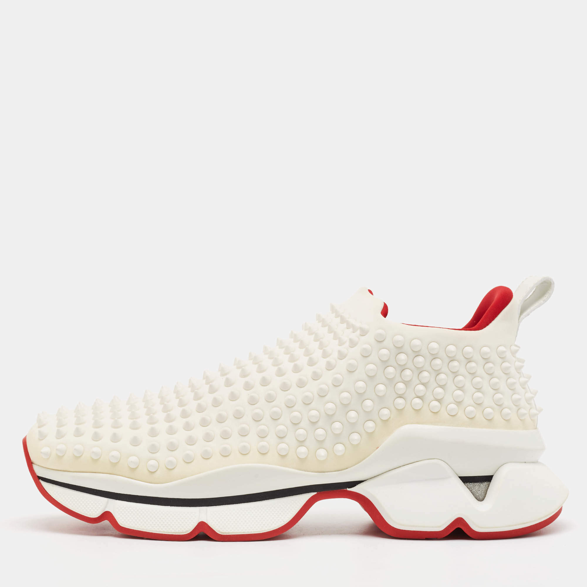 Christian Louboutin White Neoprene Spike Sock Sneakers Size 43