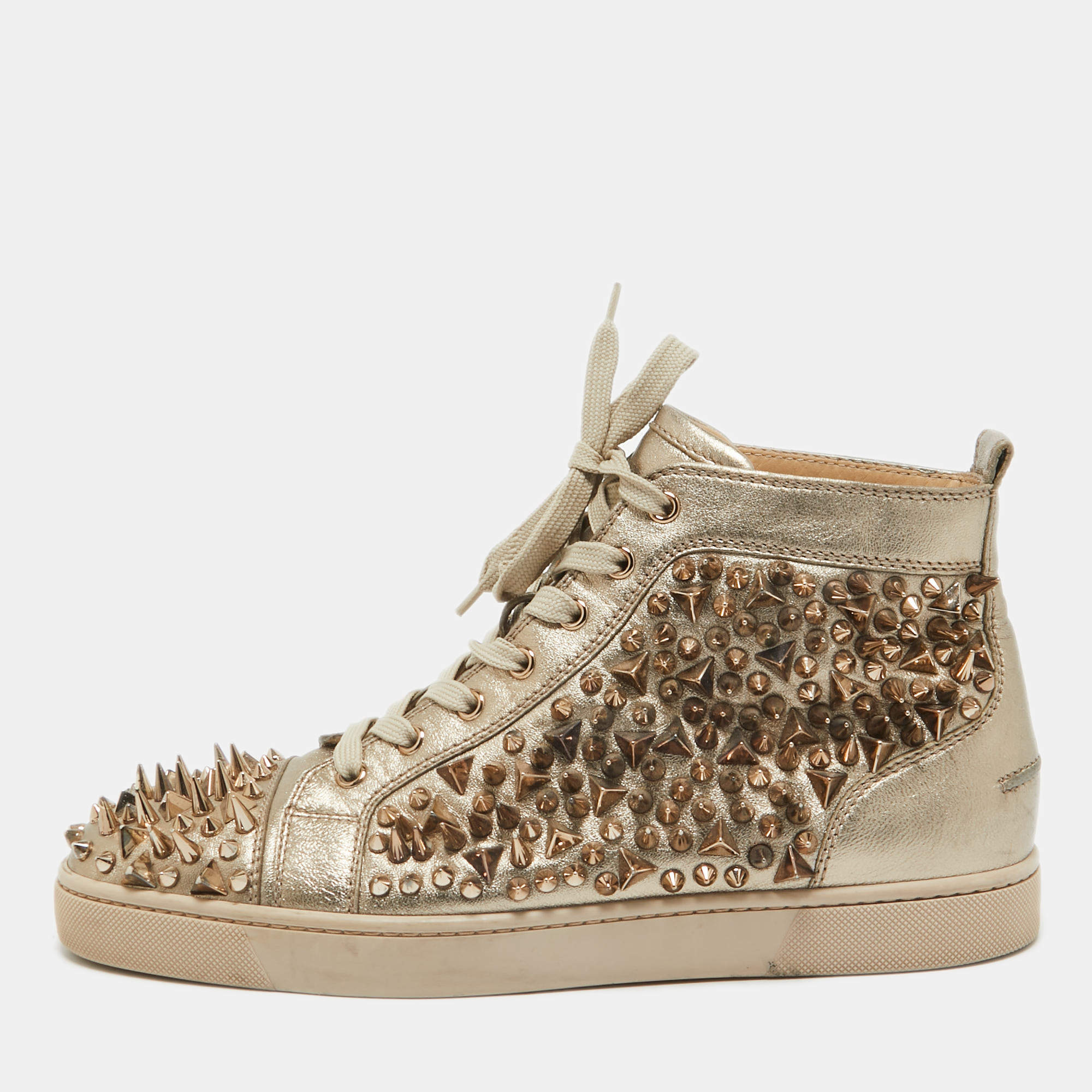 Christian Louboutin Gold Leather Pik Pik Louis High Top Sneakers Size 43