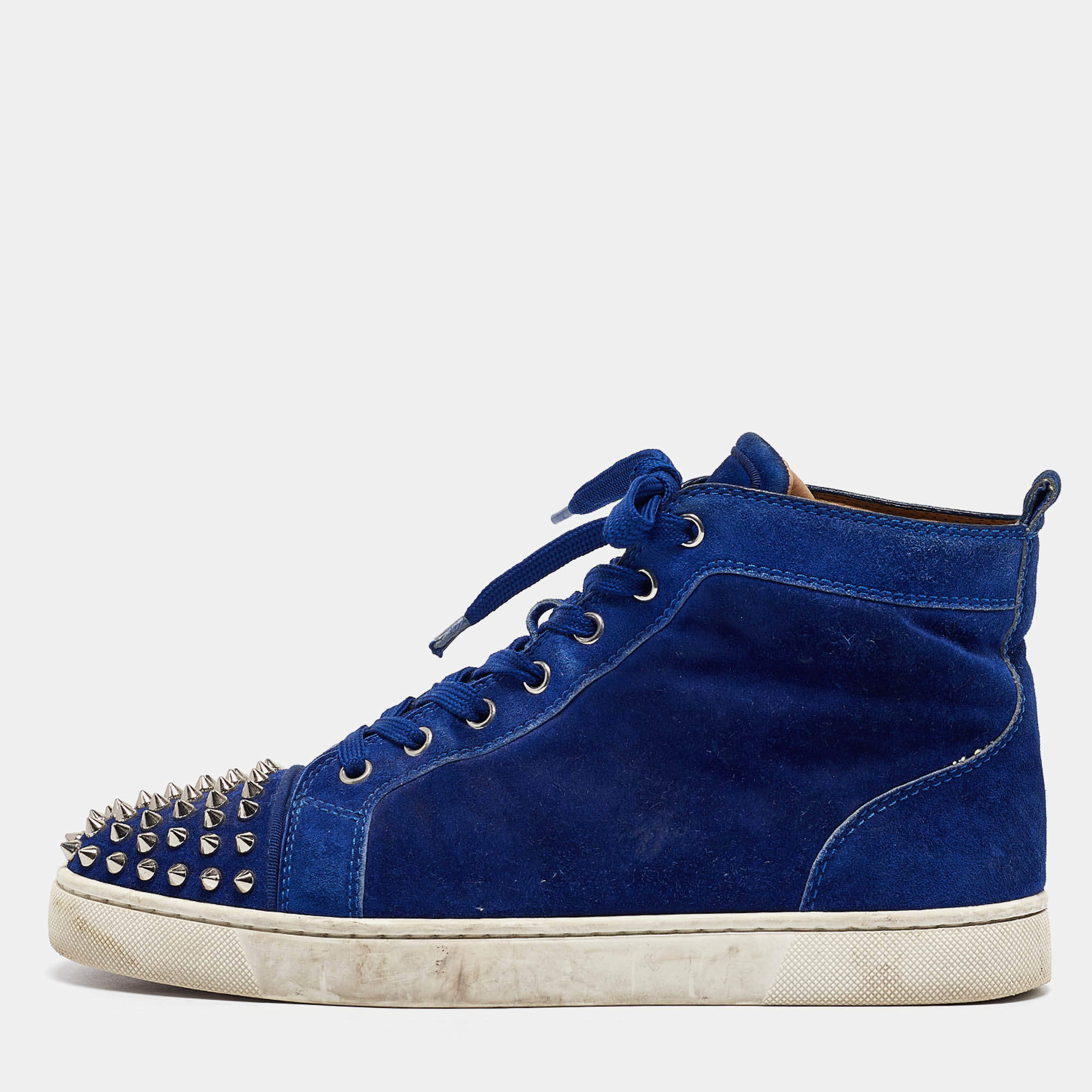 Christian Louboutin Blue Suede Lou Spikes Sneakers Size 41