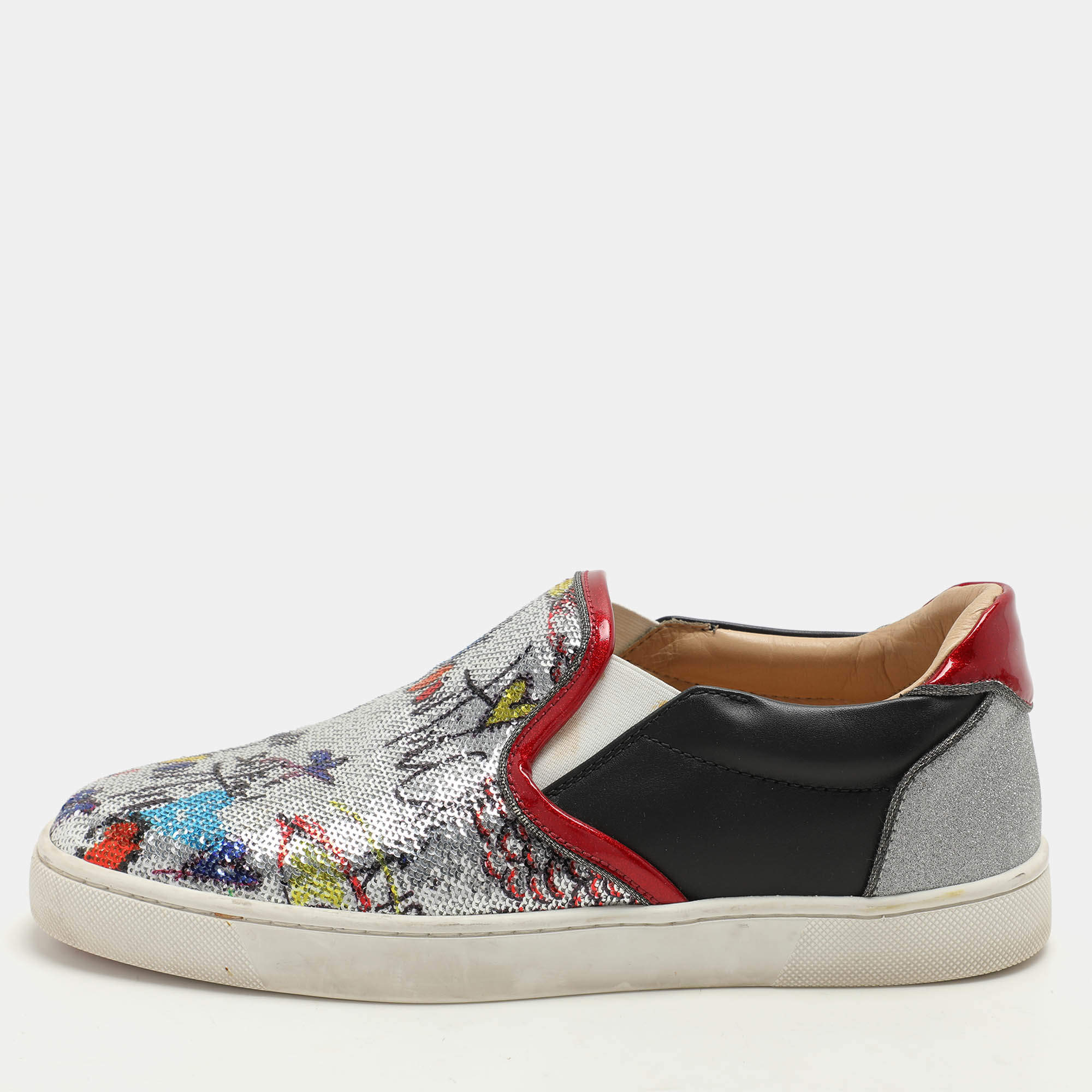 Christian Louboutin Multicolor Graffiti Sequins and Leather Slip On Sneakers Size 44