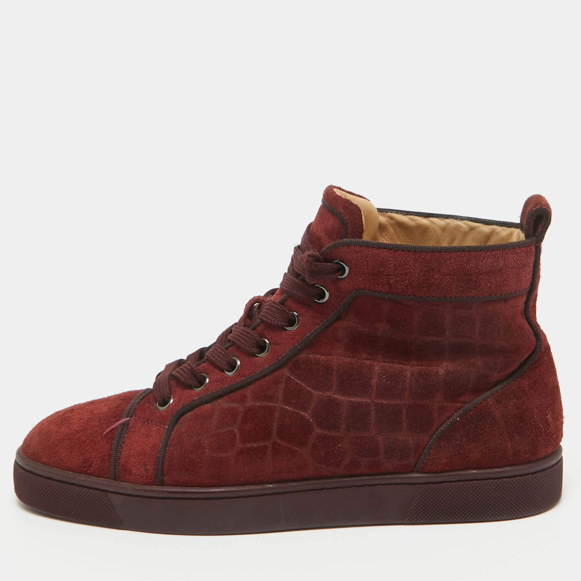 Pre Owned Christian Louboutin Burgundy Suede Louis High Top Sneakers Size 40