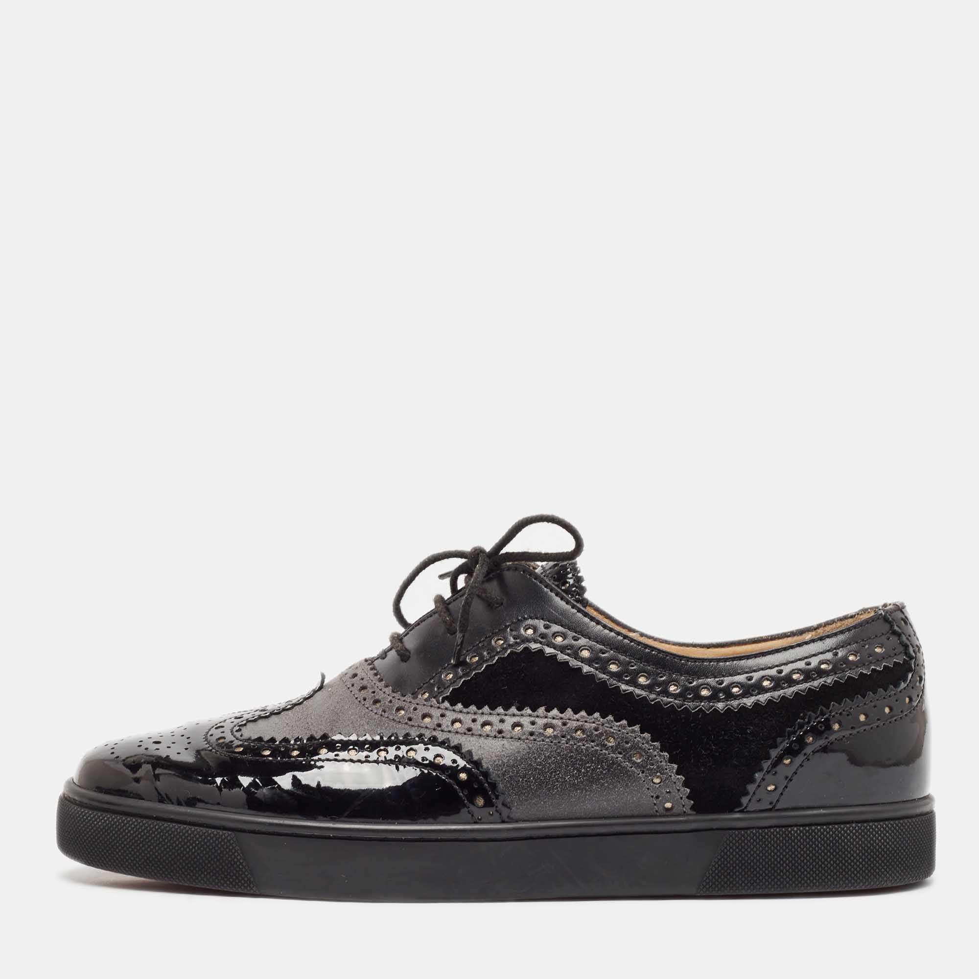 Christian Louboutin Black Suede and Leather Brogues Sneakers Size 43