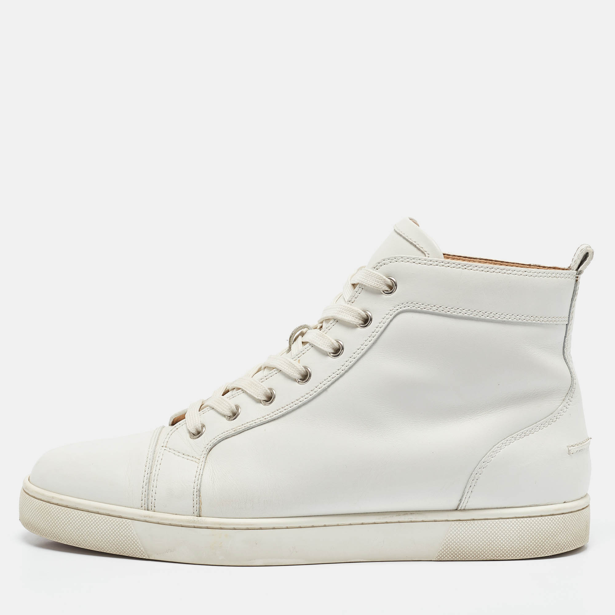 Pre Owned Christian Louboutin White Leather Louis High Top Sneakers Size 44