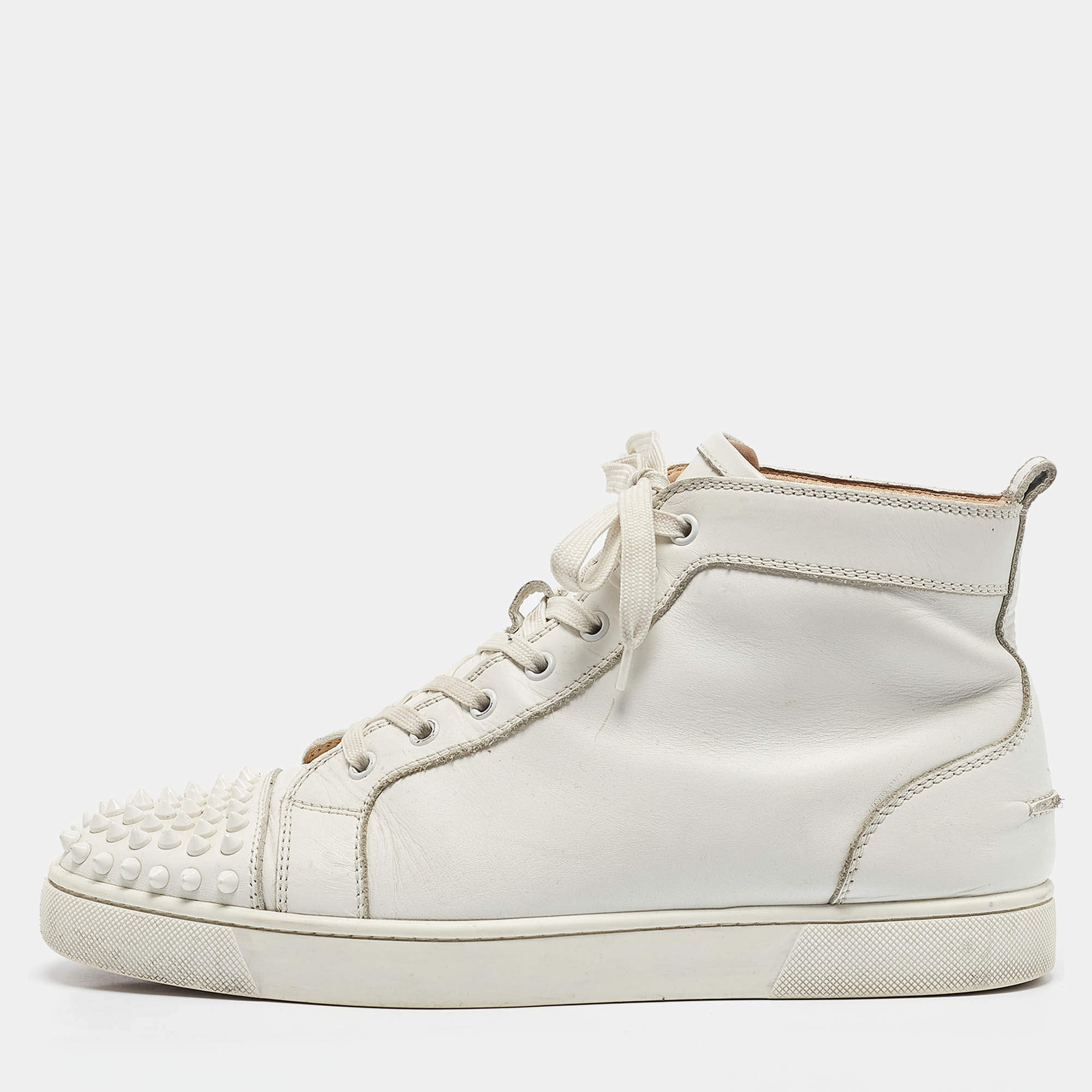 Christian Louboutin White Leather Louis Spikes High Top Sneakers Size 43.5