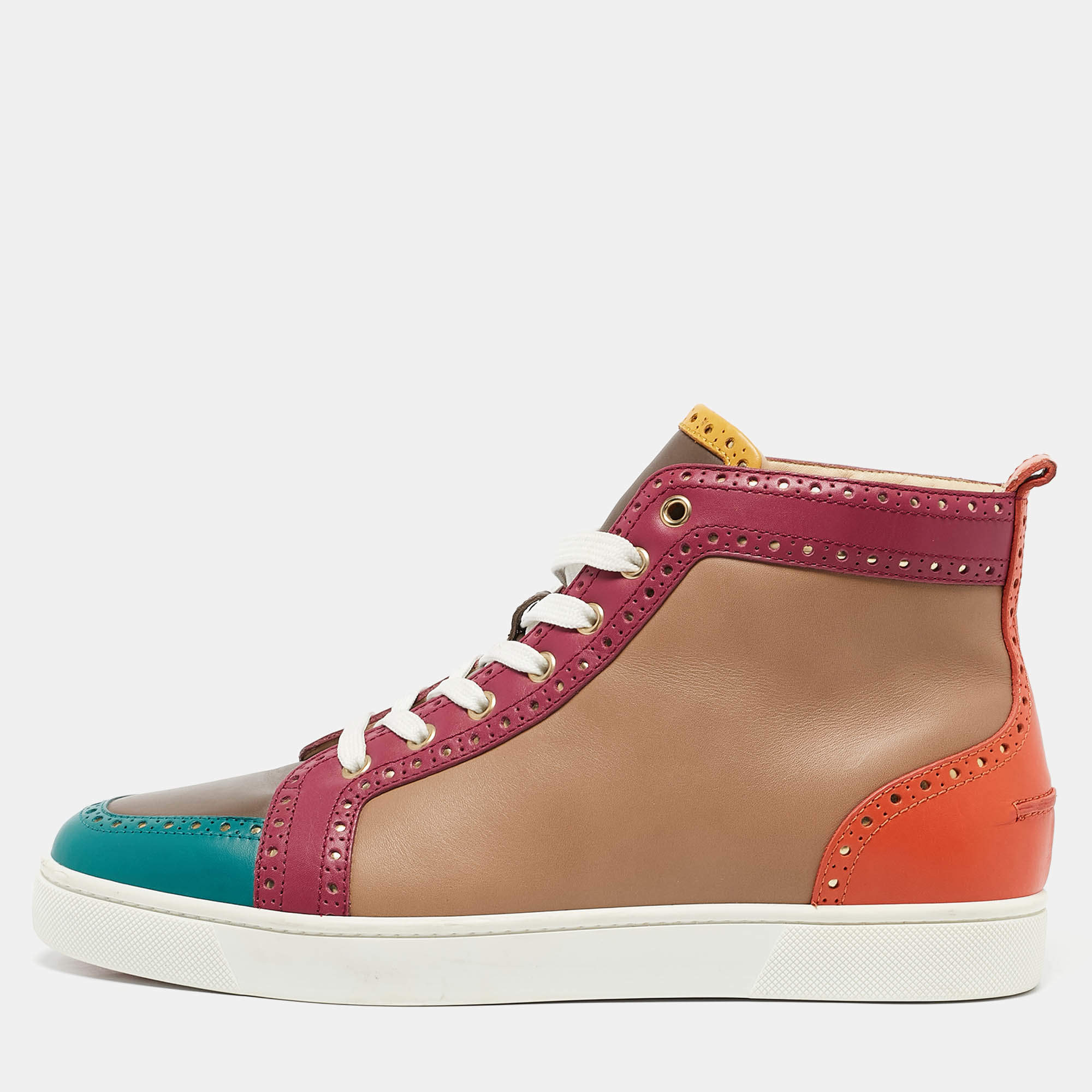 Christian Louboutin Multicolor Brogue Leather Fleuri Sneakers Size 43