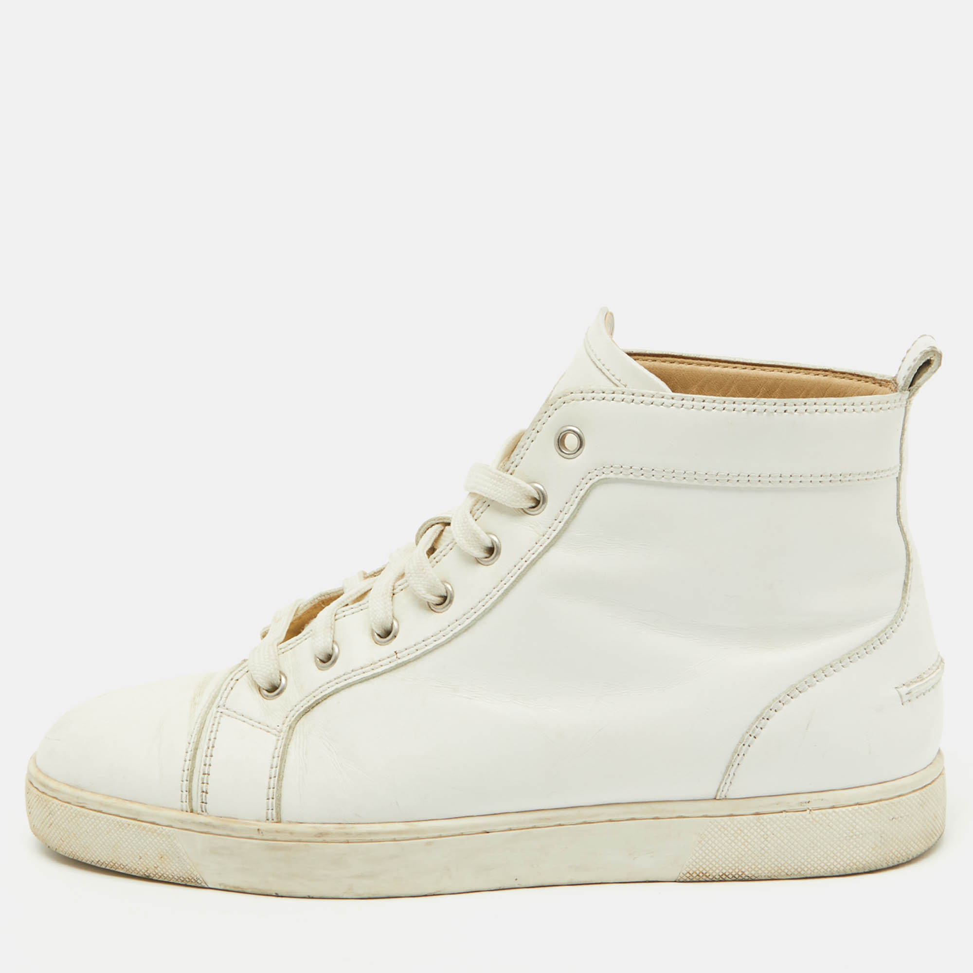Christian Louboutin White Leather Louis High Top Sneakers Size 43