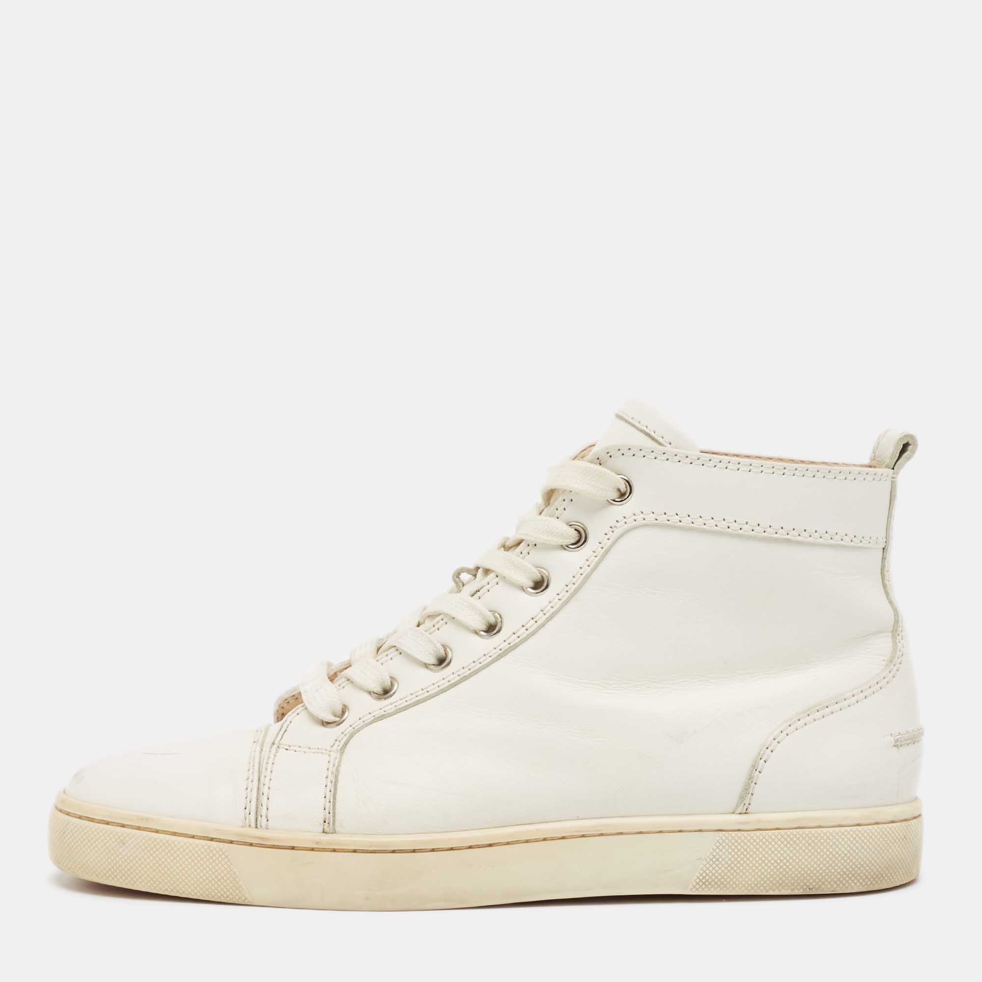 Christian Louboutin White Leather Louis High Top Sneakers Size 41
