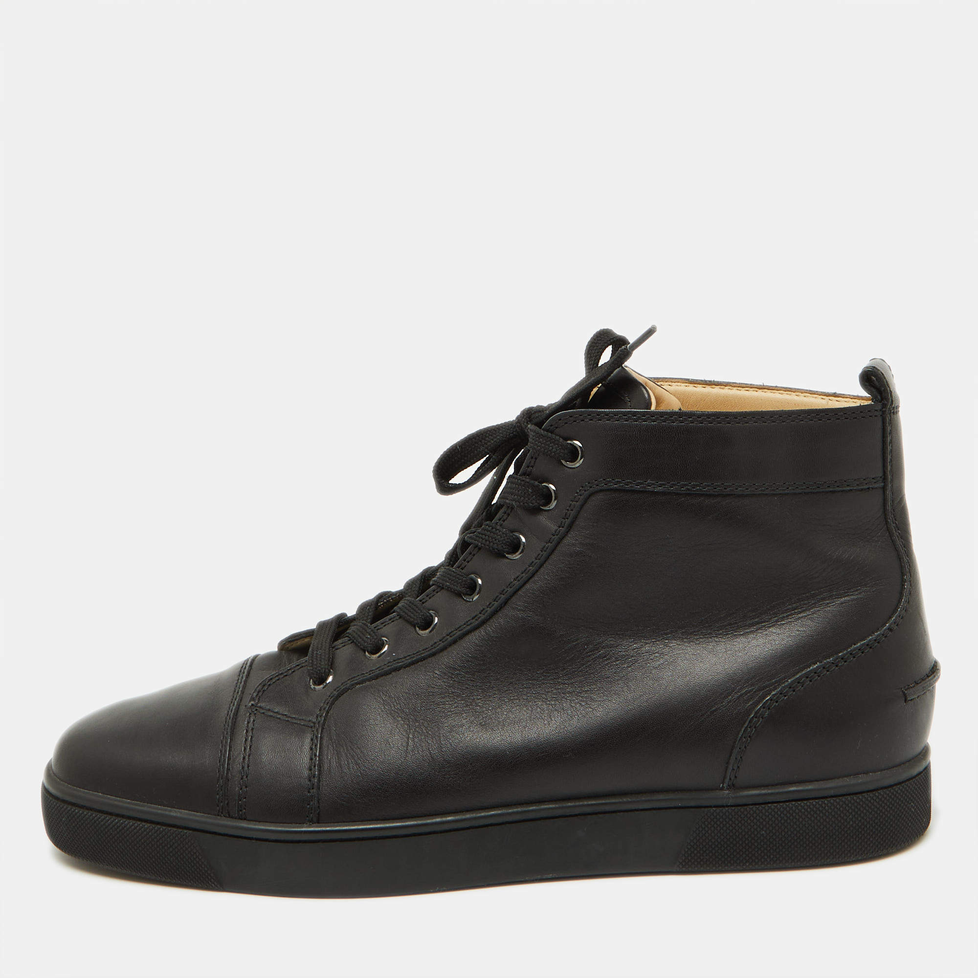 Christian Louboutin Black Leather Louis High Top Sneakers Size 44.5