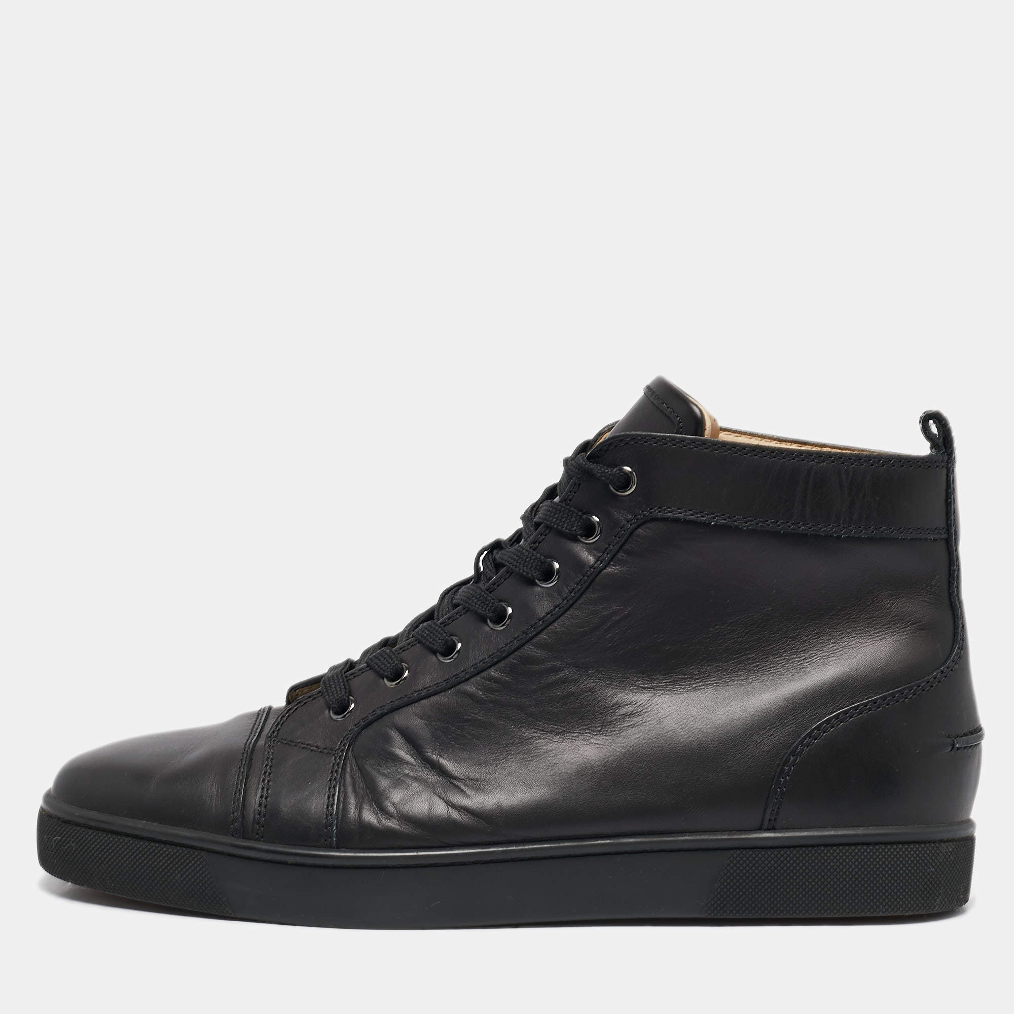 Christian Louboutin Black Leather Louis High Top Sneakers Size 43.5