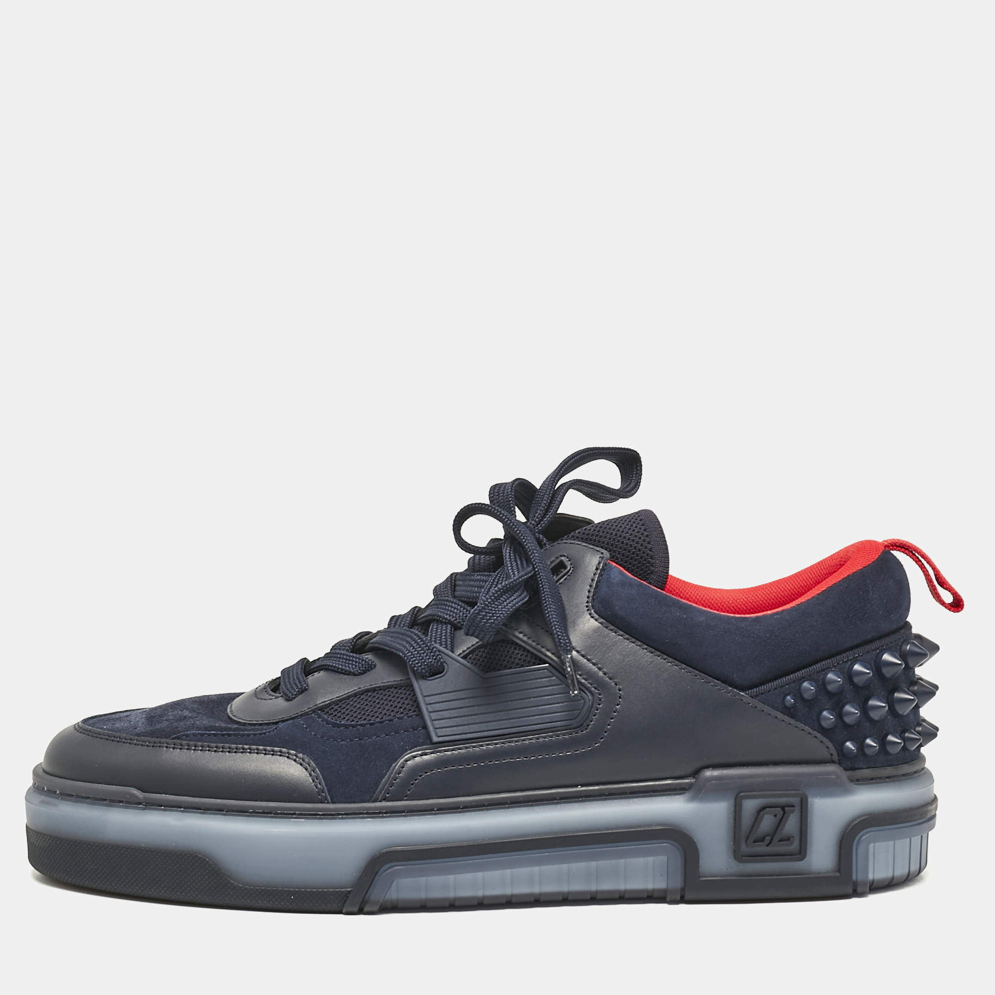 Christian Louboutin Navy Blue Leather and Suede Astroloubi Sneakers Size 46