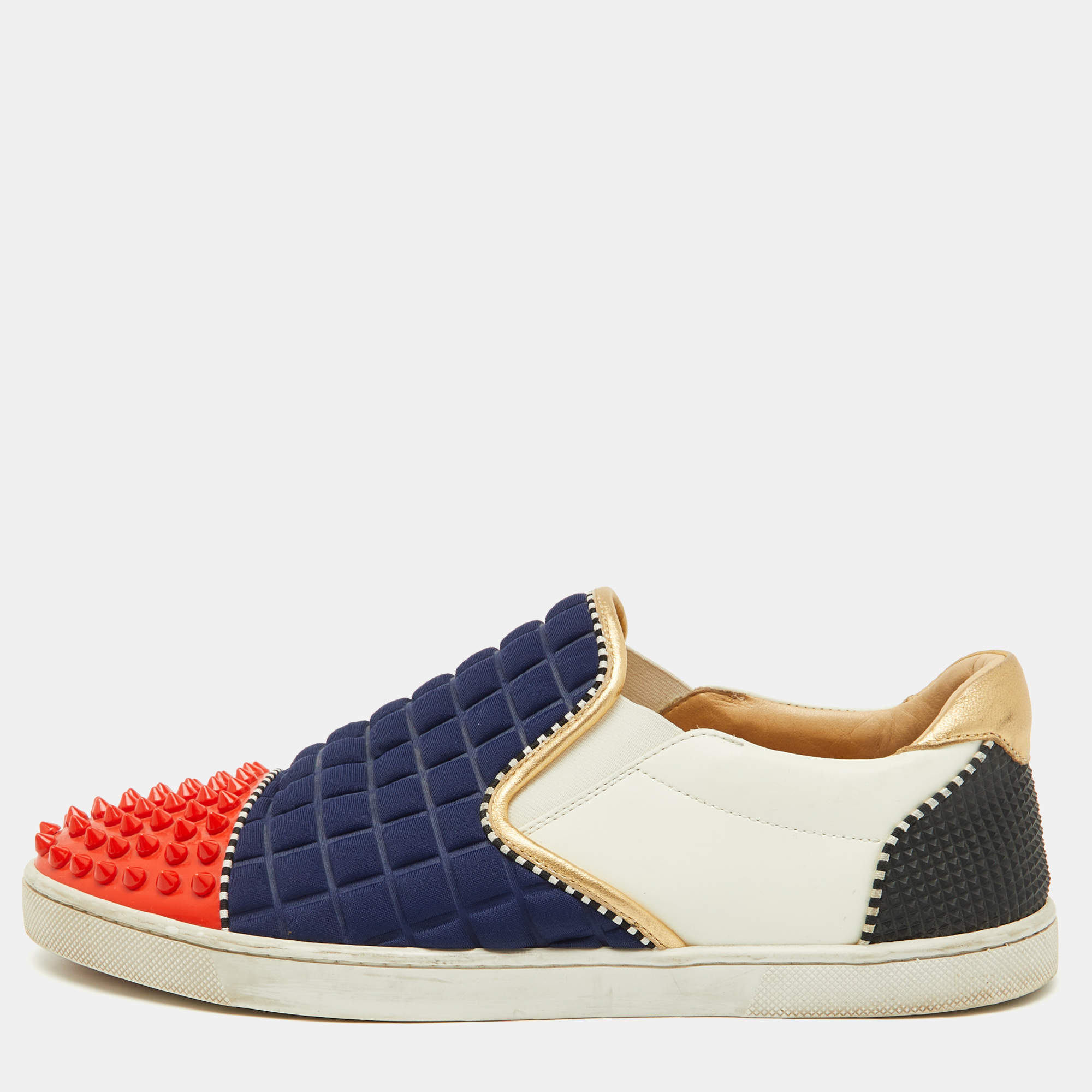 Christian Louboutin Multicolor Fabric and Leather Roller Boat Slip On Sneakers Size 40