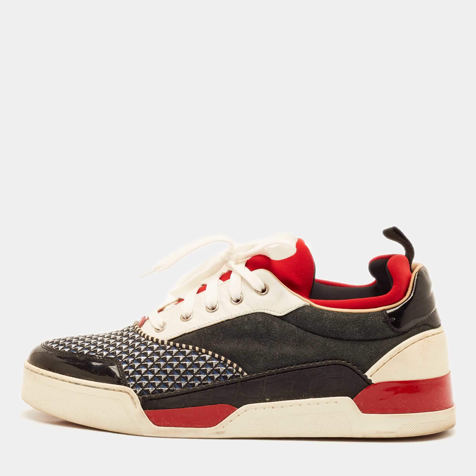 Christian Louboutin Multicolor Fabric and Leather Aurelien Lace Up Sneakers Size 44.5