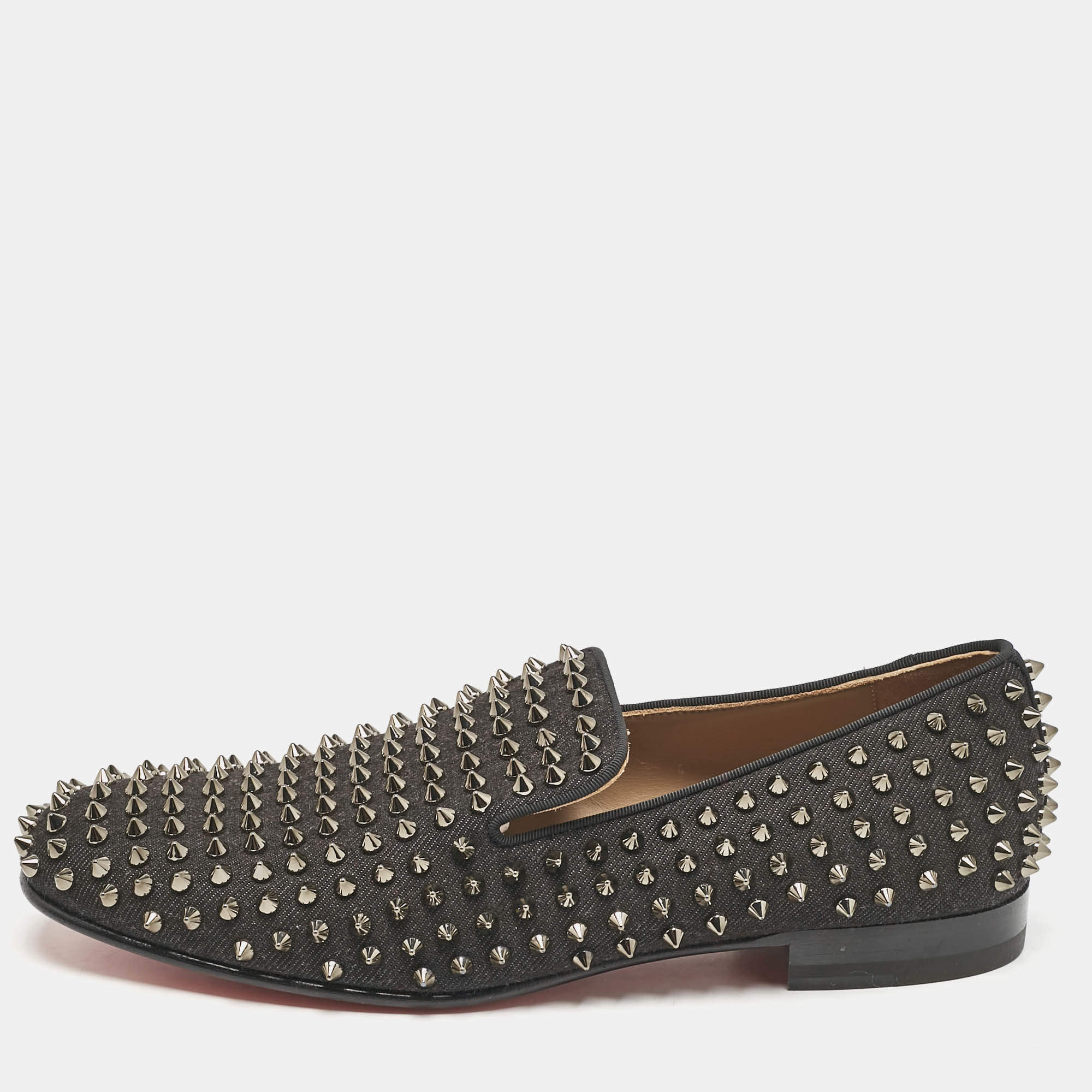 Christian Louboutin Black Canvas Dandelion Spikes Loafers Size 41.5