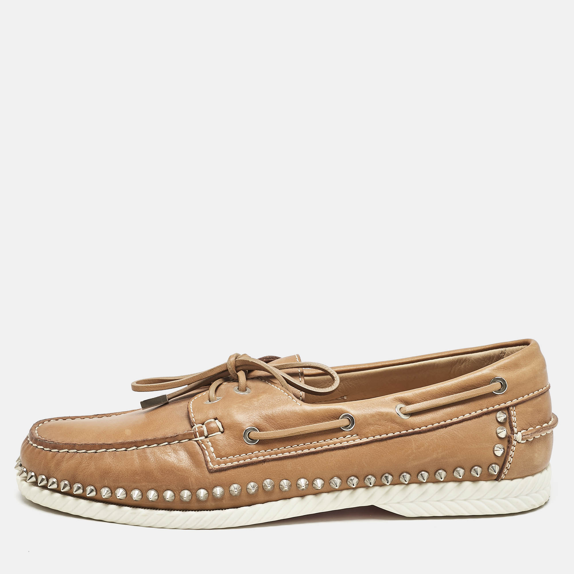Christian Louboutin Beige Leather Spike Yacht Loafers Size 45
