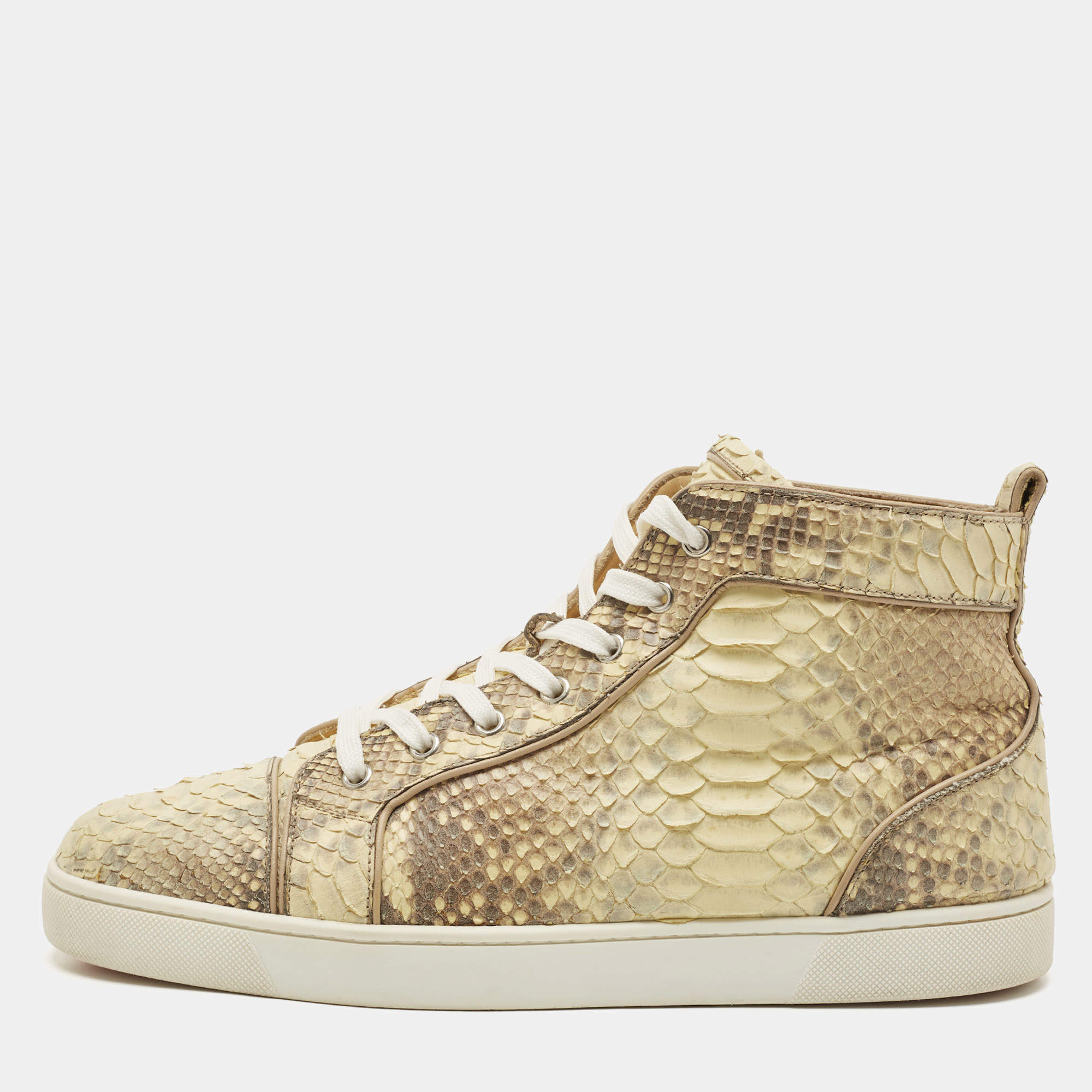 Christian Louboutin Beige Python Leather Rantus Orlato High Top Sneakers Size 44.5