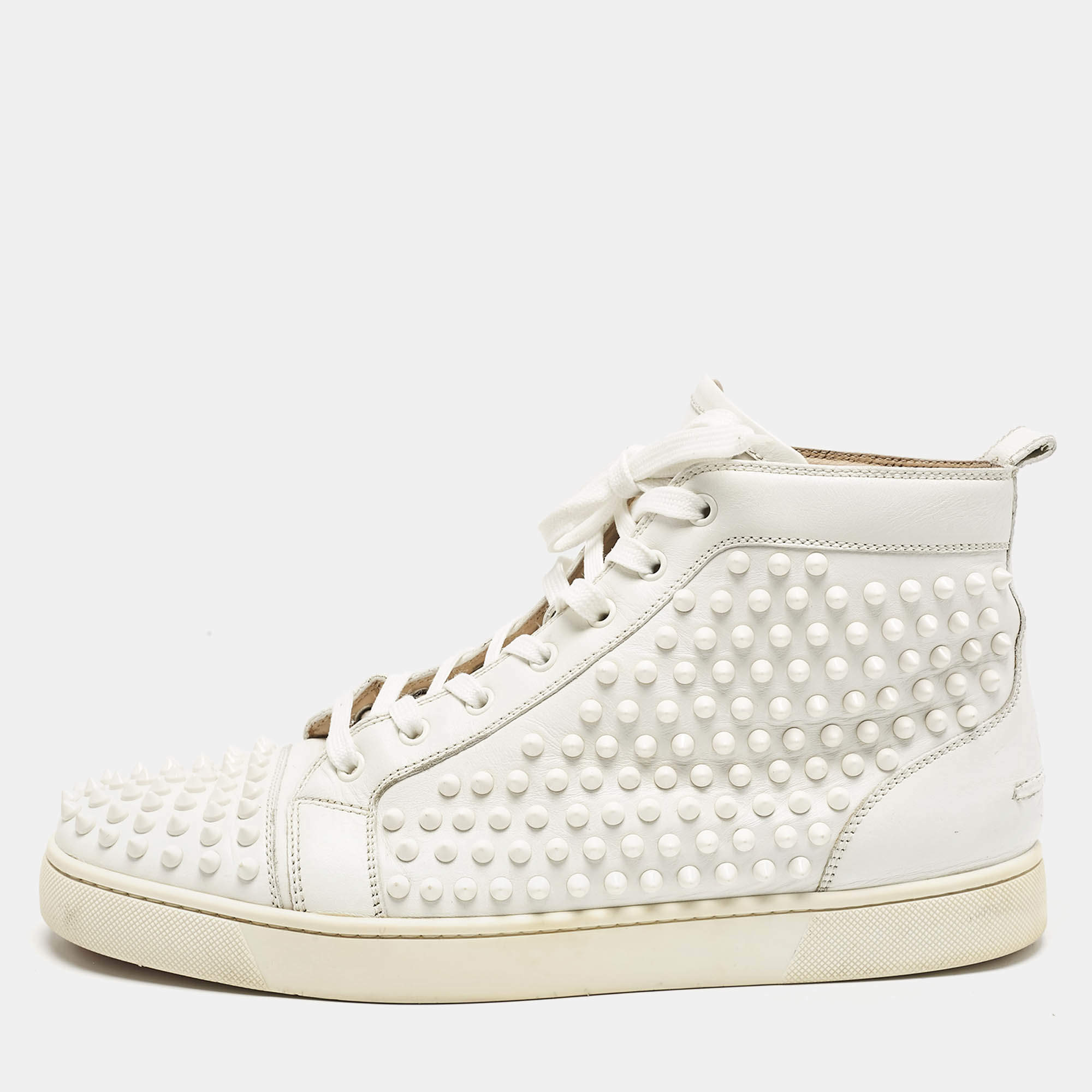 Christian Louboutin White Leather Louis Spike High Top Sneakers Size 44.5 