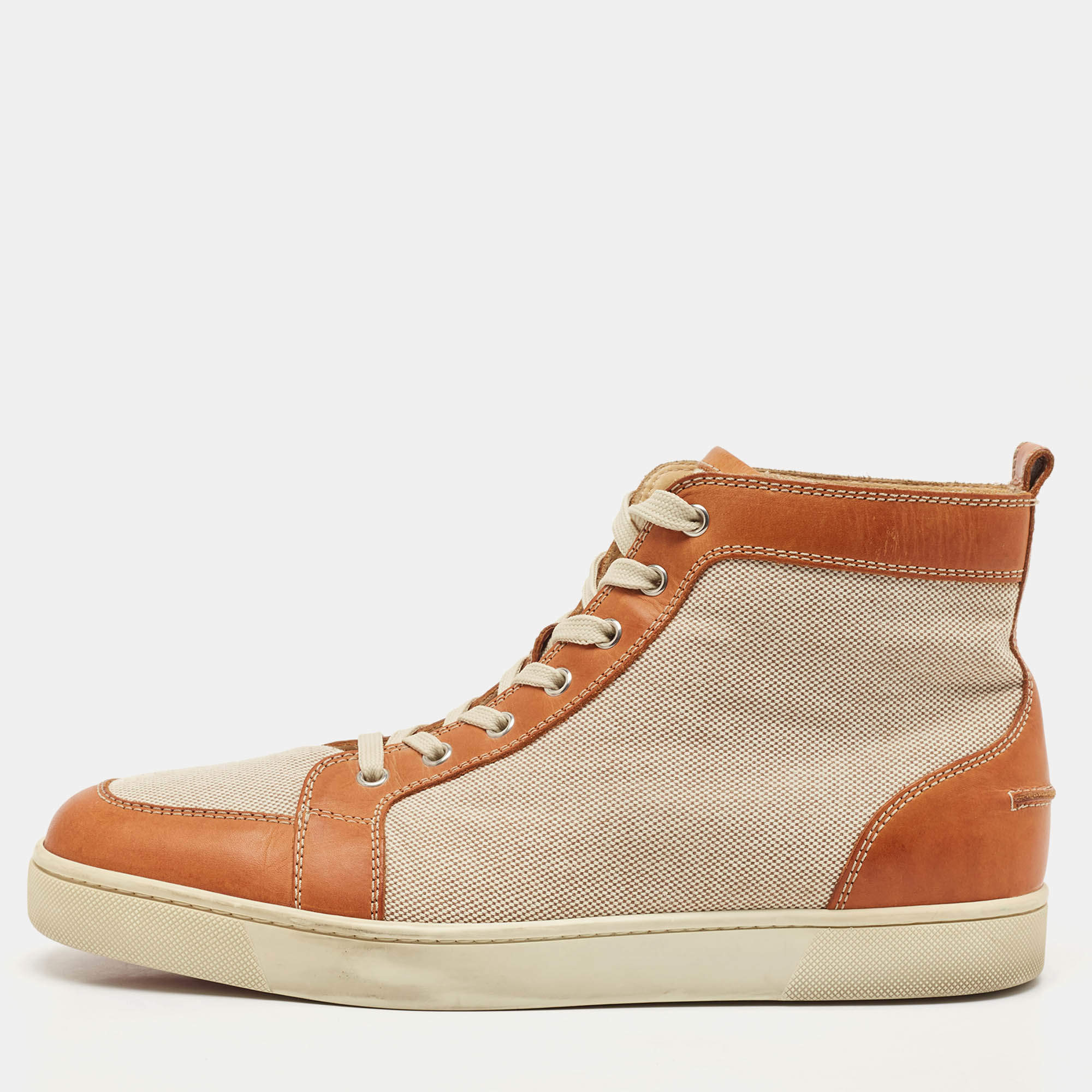 Christian Louboutin Two Tone Canvas And Leather Louis Orlato  High Top Sneakers Size 45