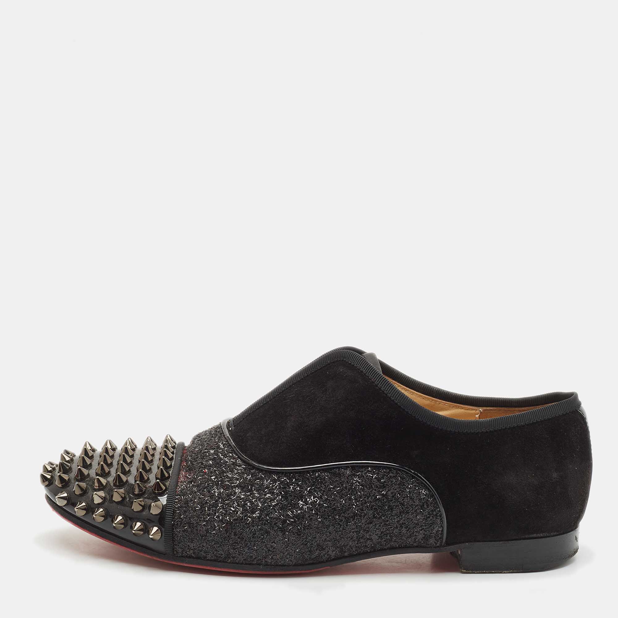 Christian Louboutin Black Strass and Suede Alpha Spike Oxfords Size 36