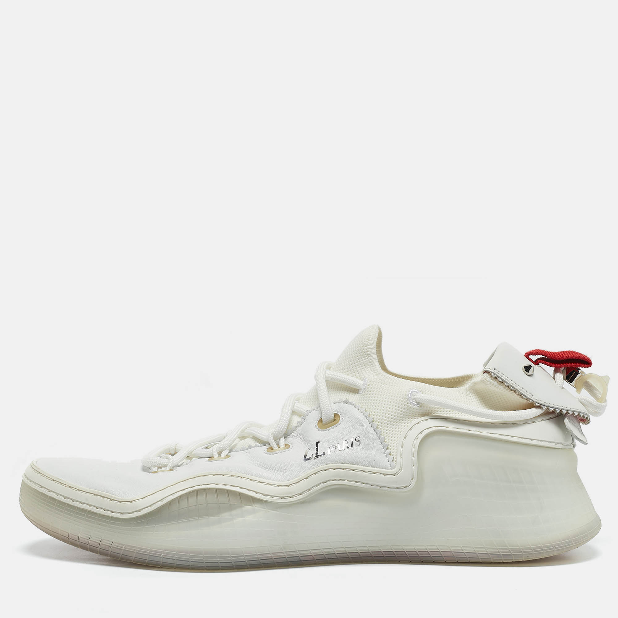 Pre Owned Christian Louboutin White Leather and Knit Fabric Arpoador Donna Sneakers Size 45