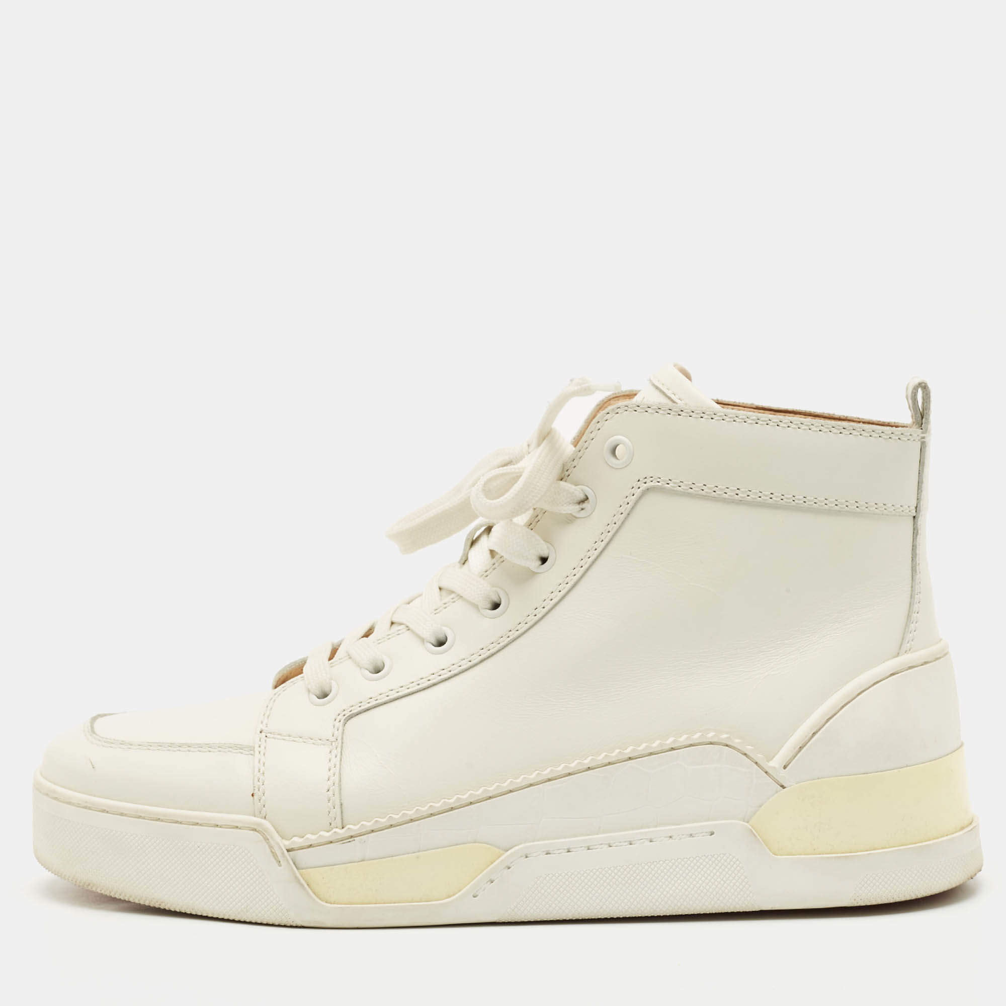 Christian Louboutin White Leather Rankick High Top Sneakers Size 42