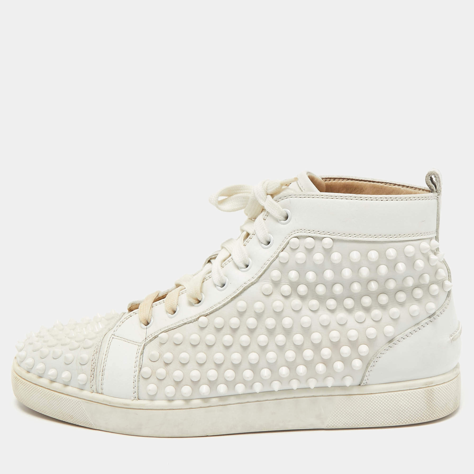 Christian Louboutin White Leather Louis Spikes High Top Sneakers Size 43
