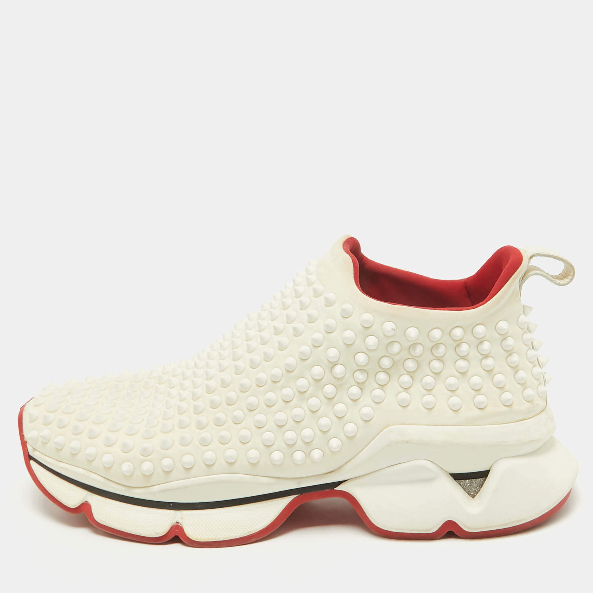 Christian Louboutin White Neoprene Spike Sock Sneakers Size 40