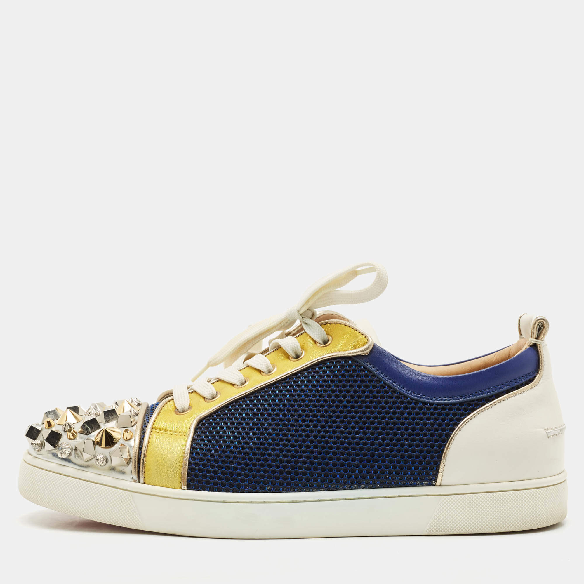 Christian Louboutin Multicolor Mesh and Leather Louis Junior Spikes Sneakers Size 44.5