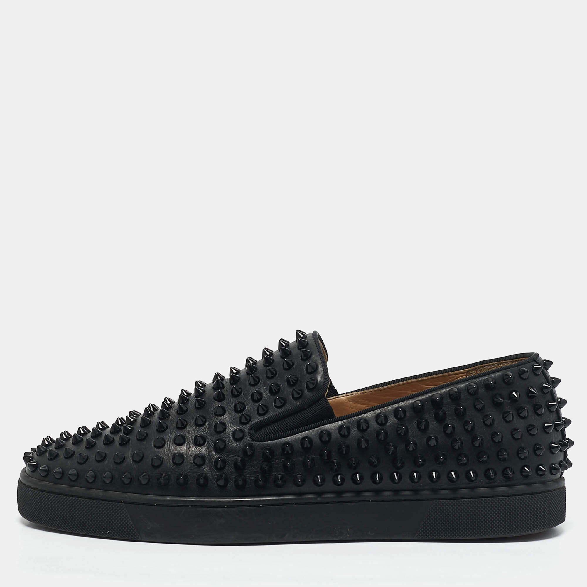 Christian Louboutin Black Leather Roller Boat Loafers Size 44