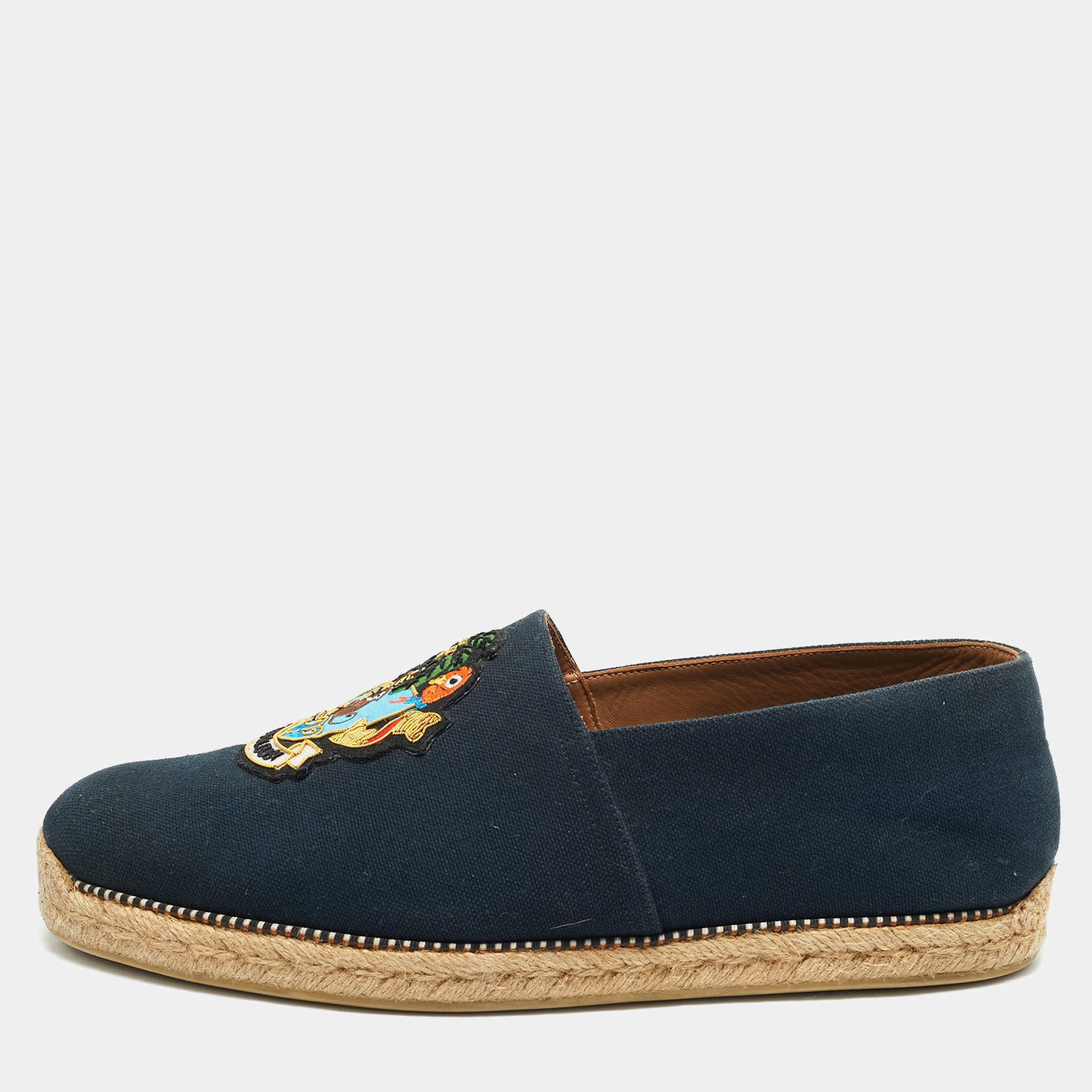 Christian Louboutin Navy Blue Canvas Cario Loubi Flat Olona Espadrilles Sneakers Size 41