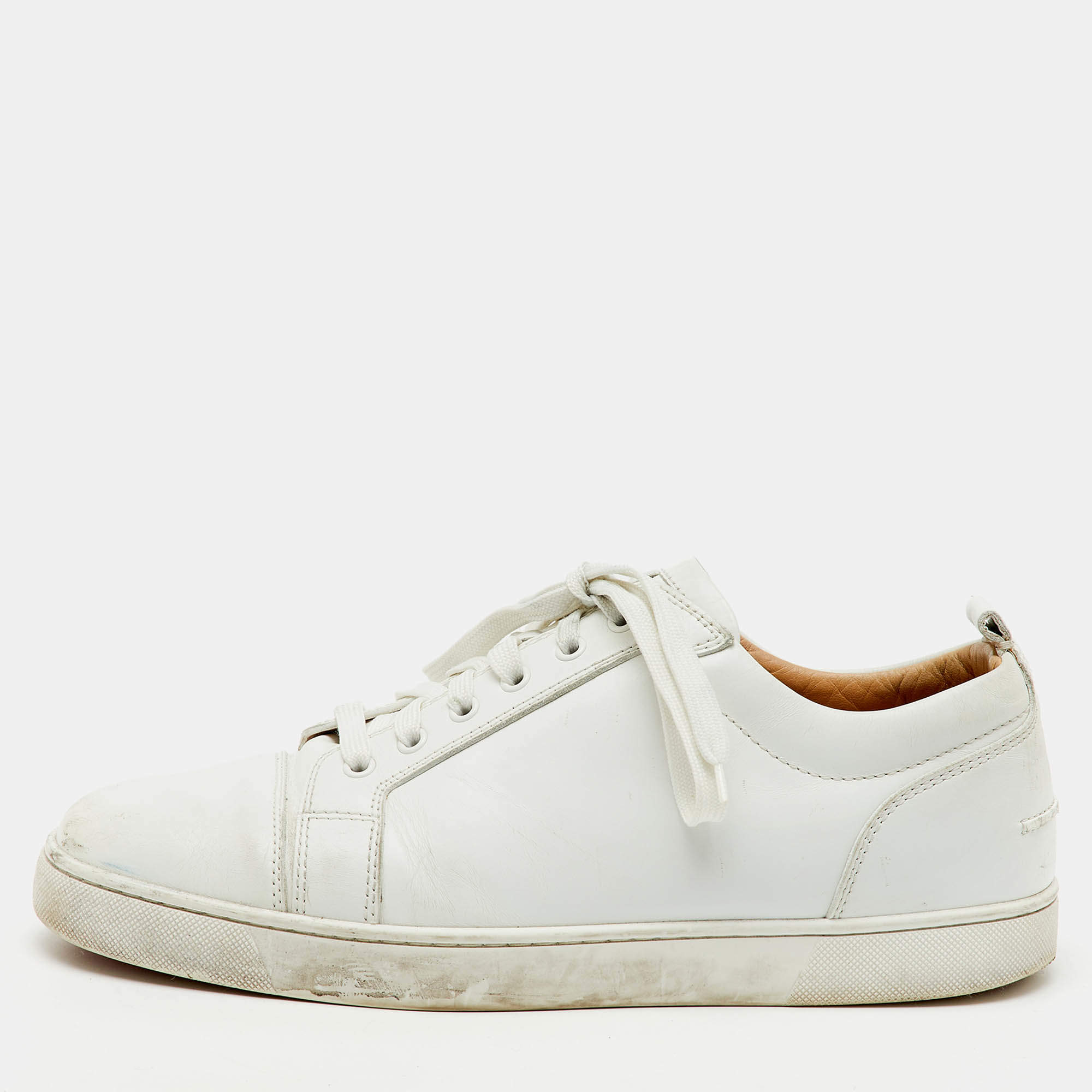 Christian Louboutin White Leather Louis Junior Low Top Sneakers Size 45