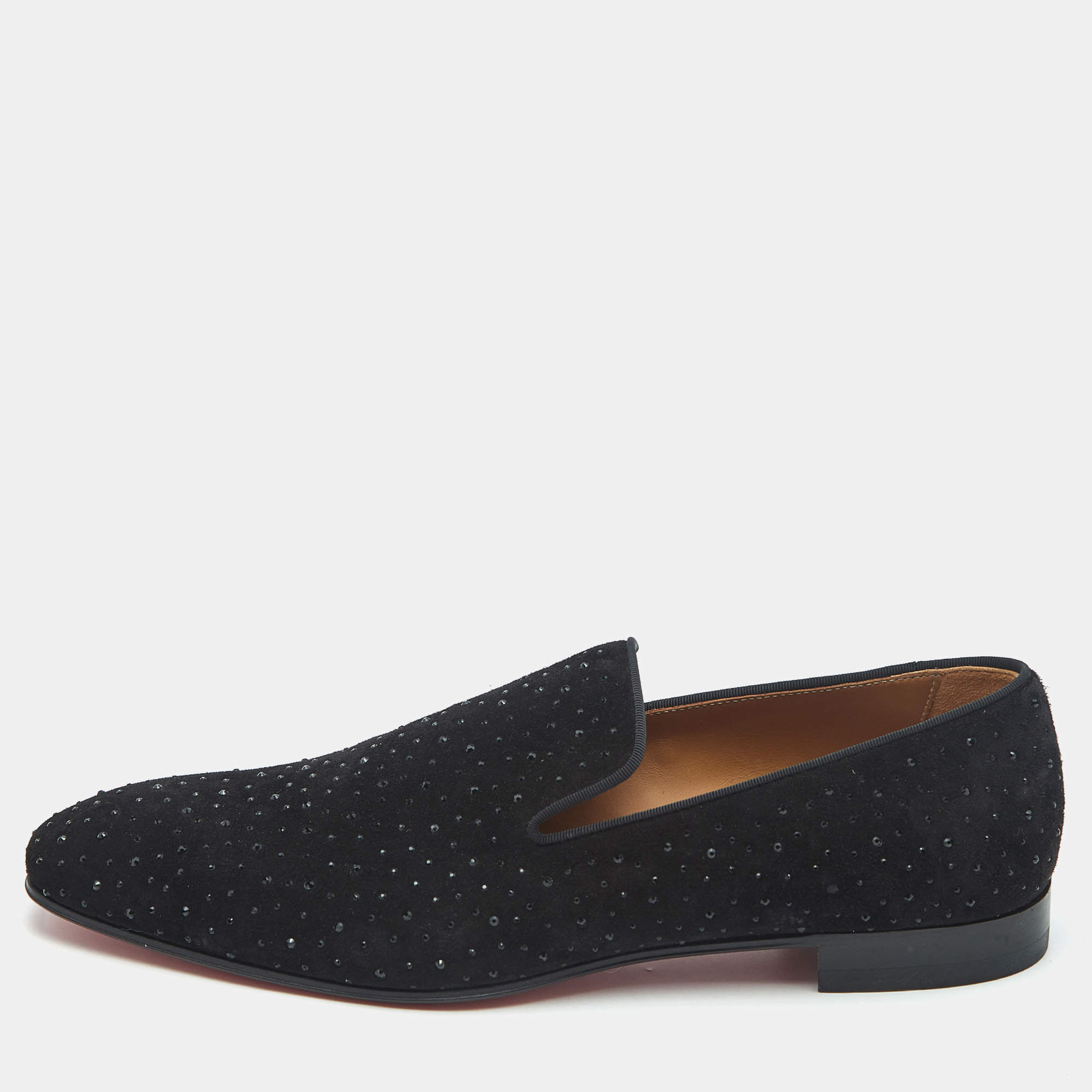 Christian Louboutin Black Suede Crystal Embellished Dandelion Smoking Slippers Size 44