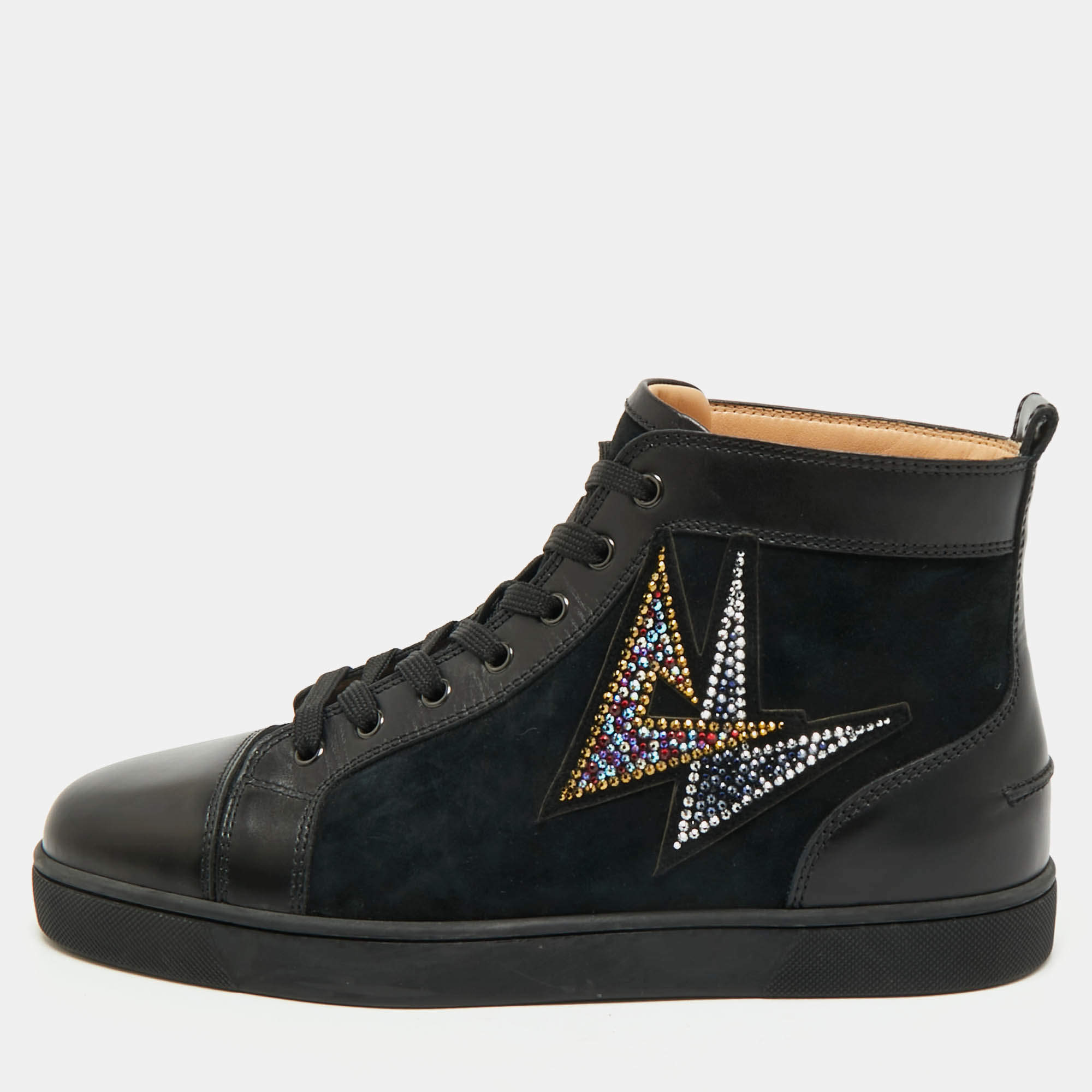 Pre Owned Christian Louboutin Black Leather and Suede Lou Oui Sneakers Size 44