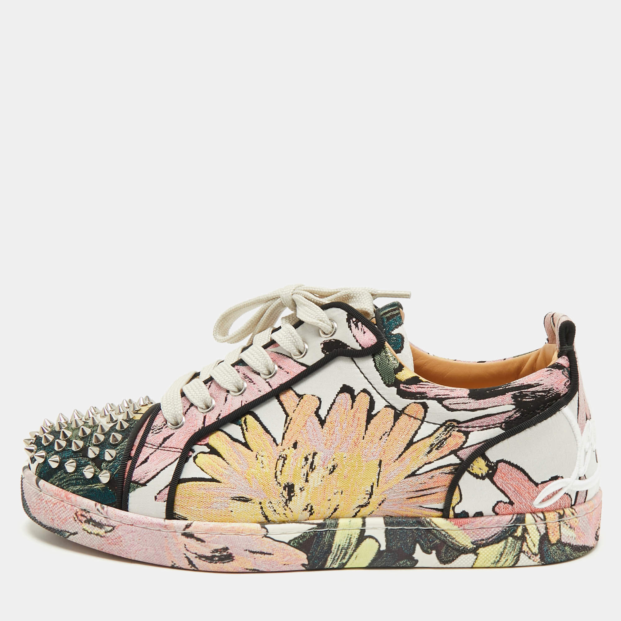 Pre Owned Christian Louboutin Multicolor Floral Fabric Fun Louis Junior Spike Sneakers Size 43