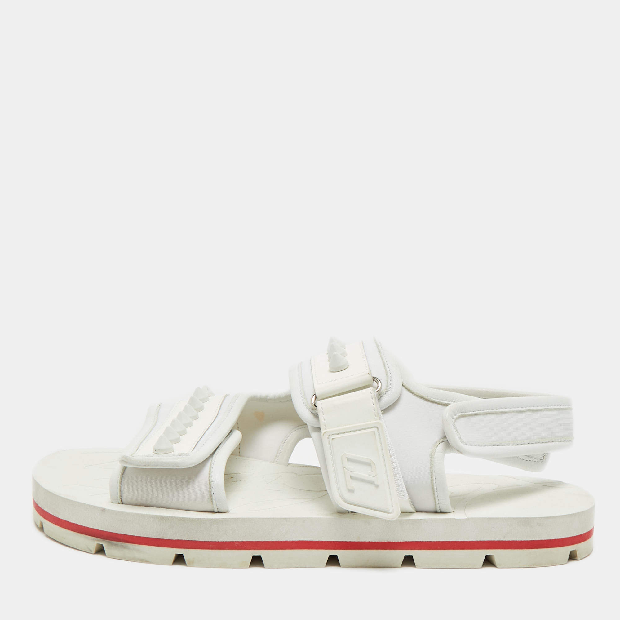 Pre Owned Christian Louboutin White Neoprene and Rubber Studs Slingback Sandals Size 40
