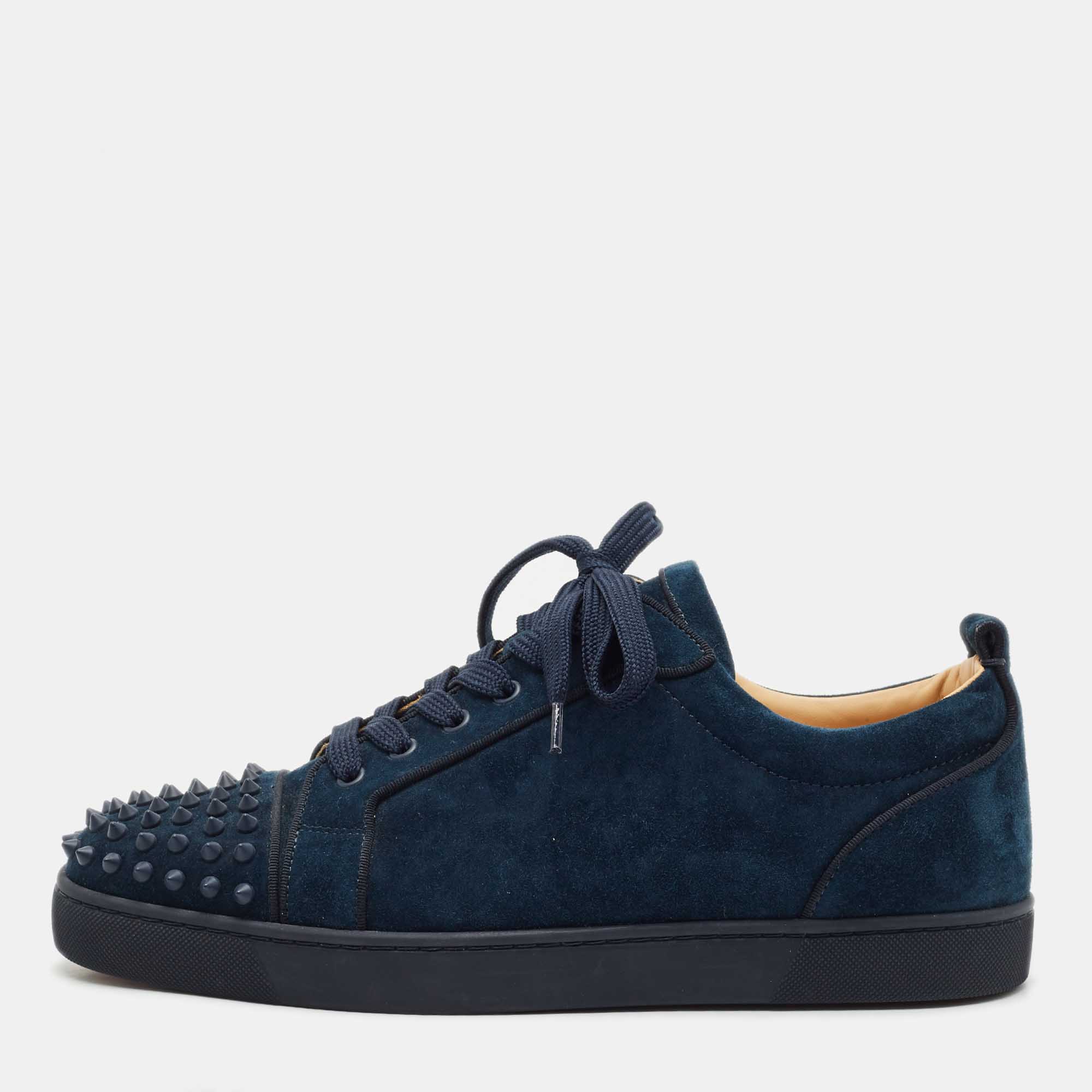 مملوكة مسبقًا Christian Louboutin Navy Blue Suede Louis Junior Spikes Sneakers Size 45