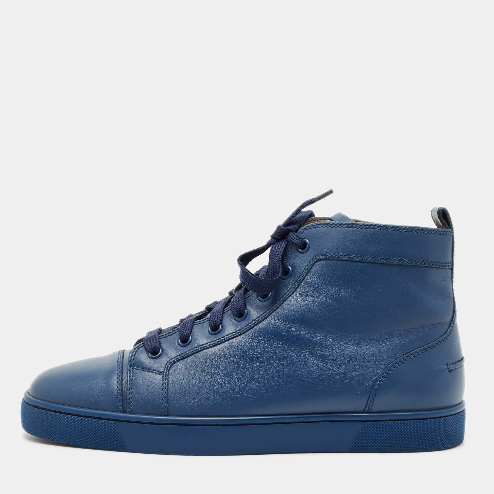 Pre Owned Christian Louboutin Blue Leather Louis High Top Sneakers Size 41.5