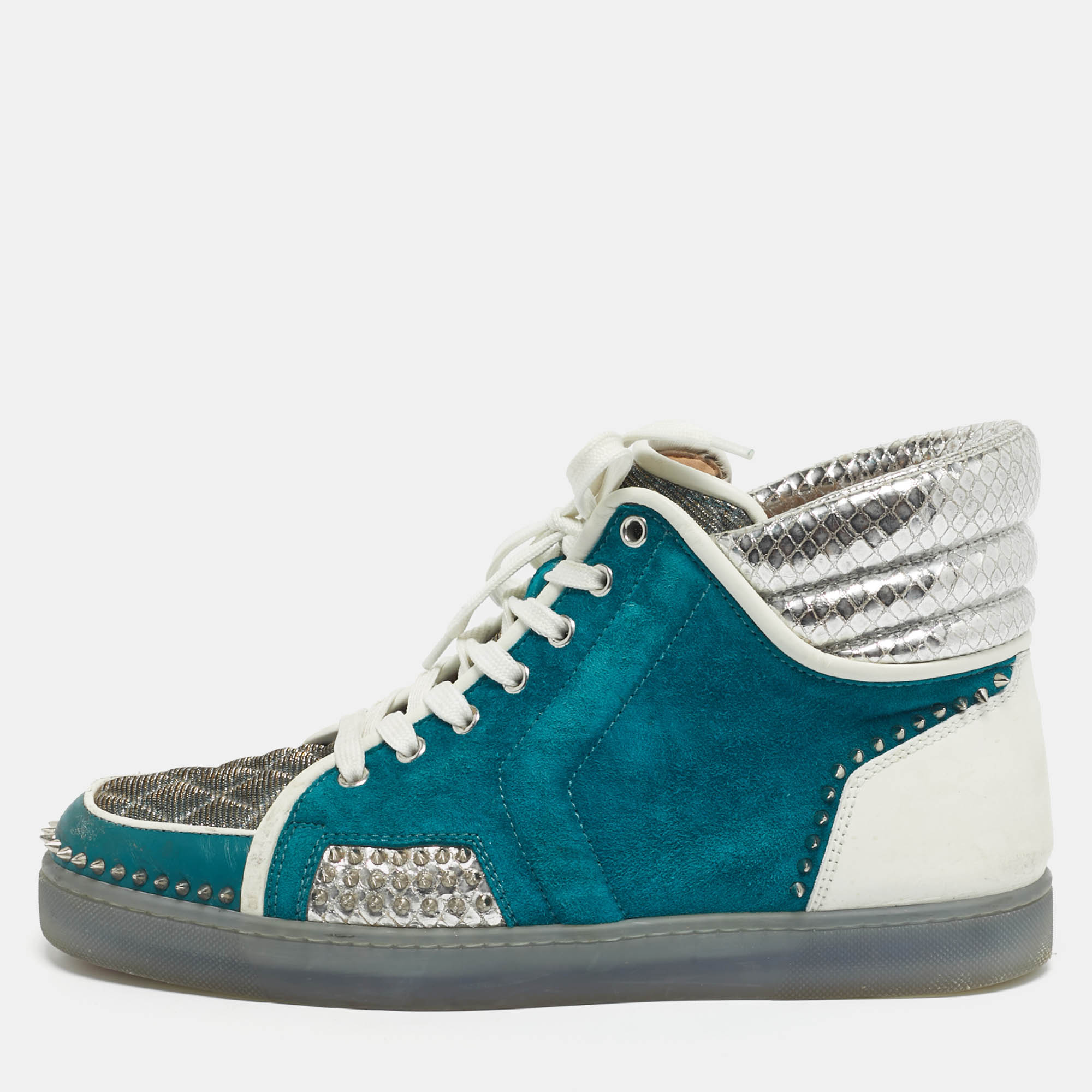 Pre Owned Christian Louboutin Multicolor Leather and Python Embossed Lou Pik Pik Orlato Sneakers Size 43