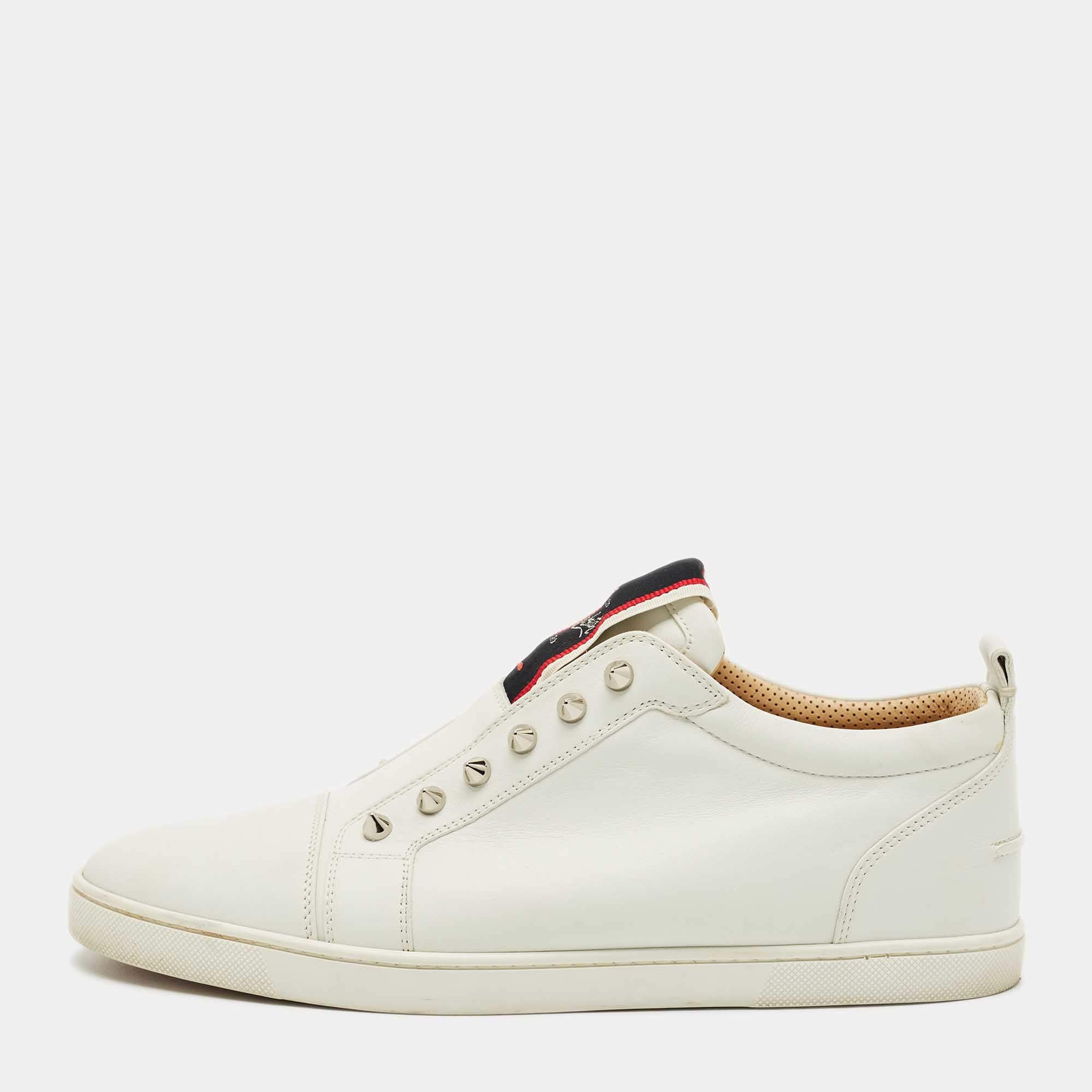 Pre Owned Christian Louboutin White Leather F.A.V Fique A Vontade Slip On Sneakers Size 43