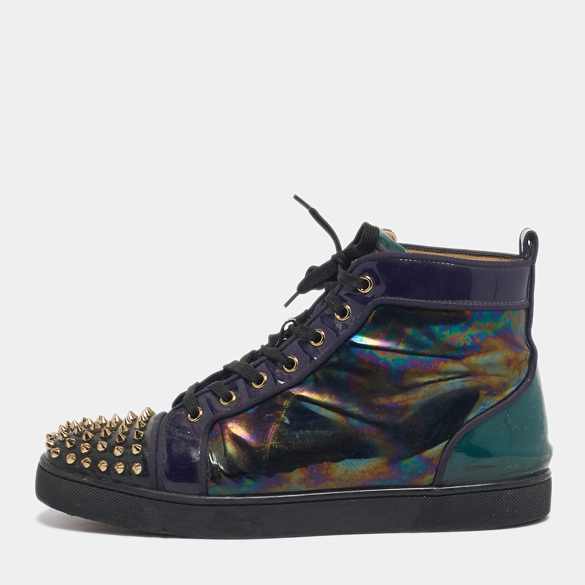 Pre Owned Christian Louboutin Iridescent Patent Leather Louis Junior High Top Sneakers Size 43              