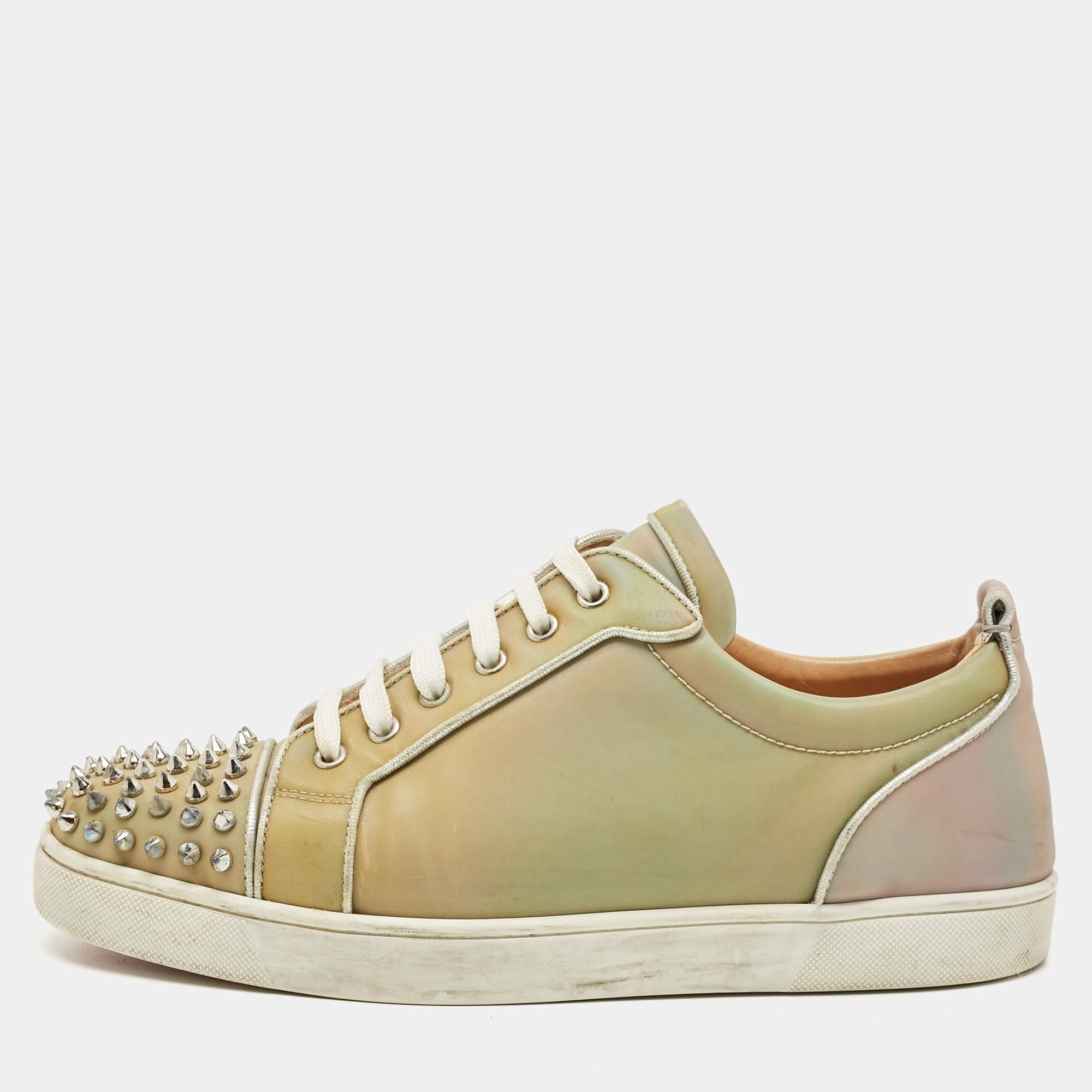 Pre Owned Christian Louboutin Iridescent PVC Louis Junior Spikes Low Top Sneakers Size 44