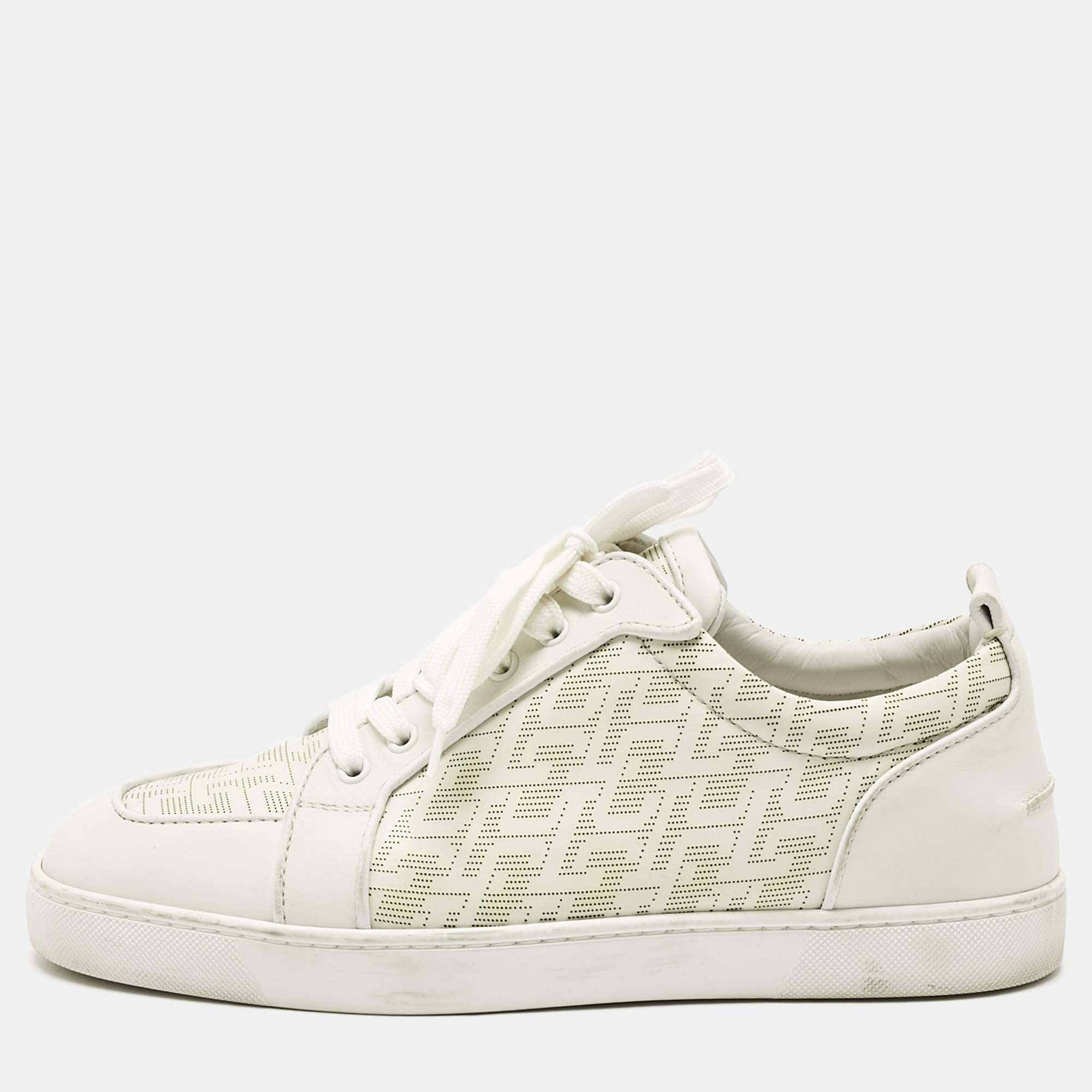 Pre Owned Christian Louboutin White Leather Louis Junior Lace Up Sneakers Size 42.5