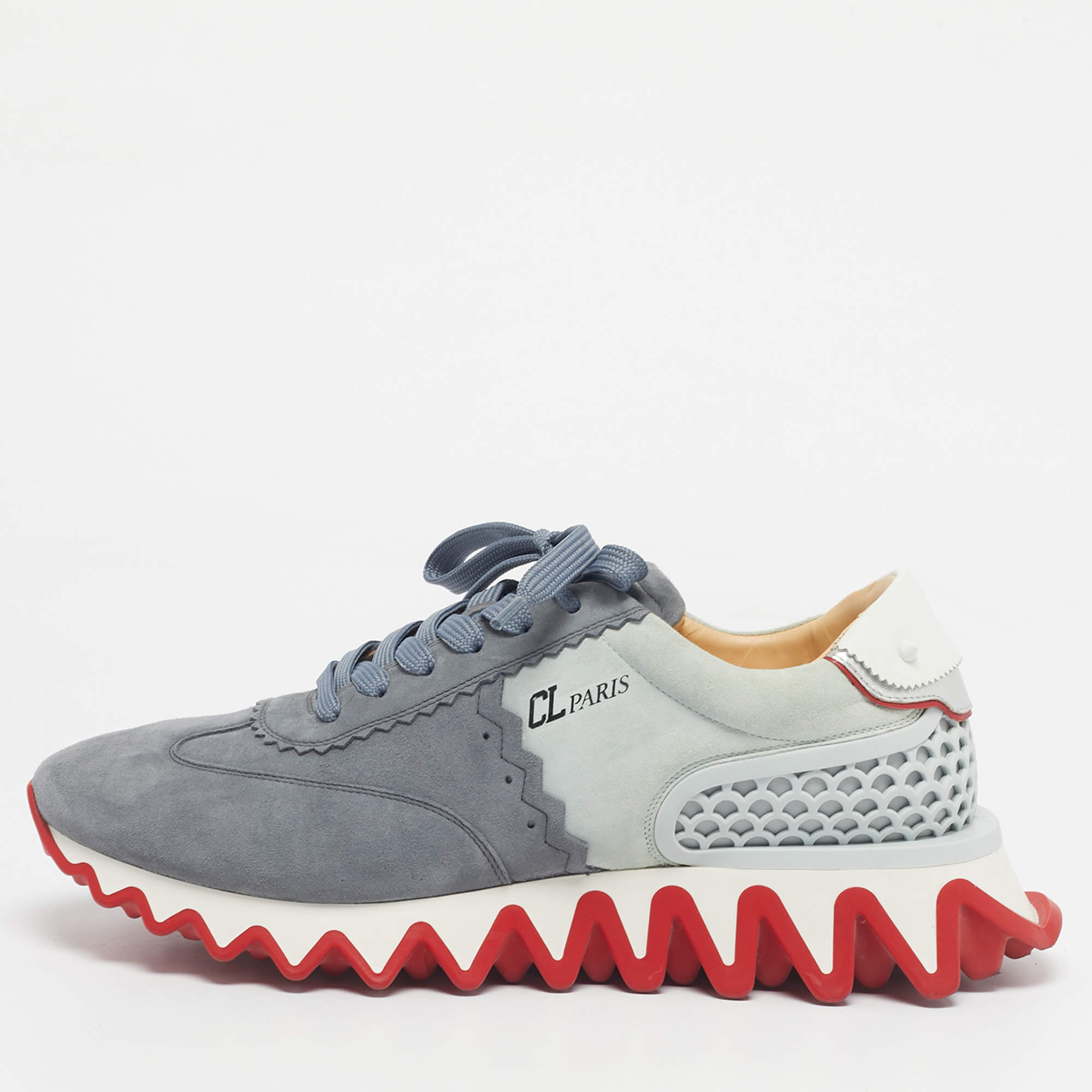 Pre Owned Christian Louboutin Multicolor Suede and Leather Loubishark Sneakers Size 43.5